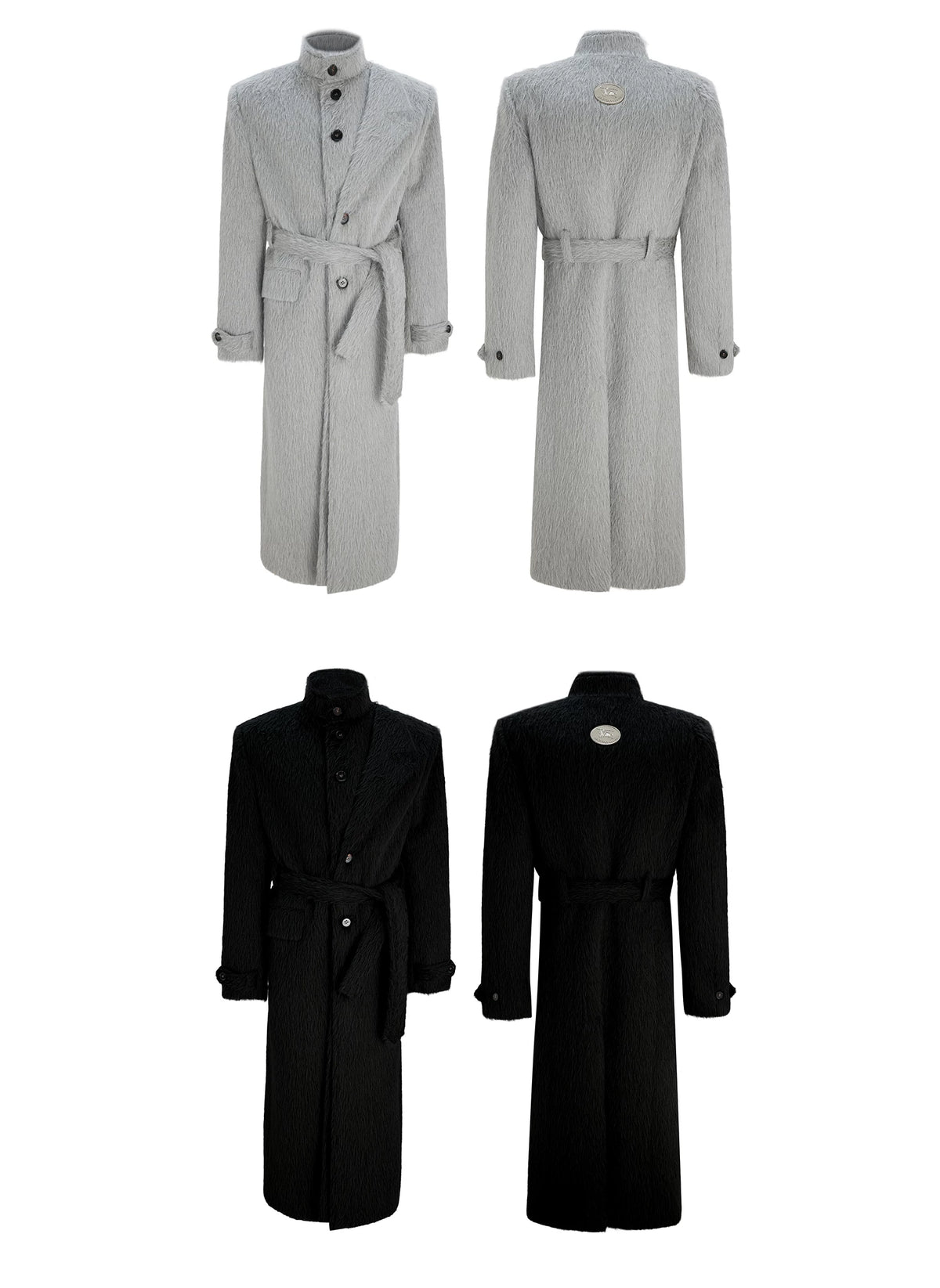 Deconstructed Cotton-Wool Long Coat with Tie Waist - description image 1