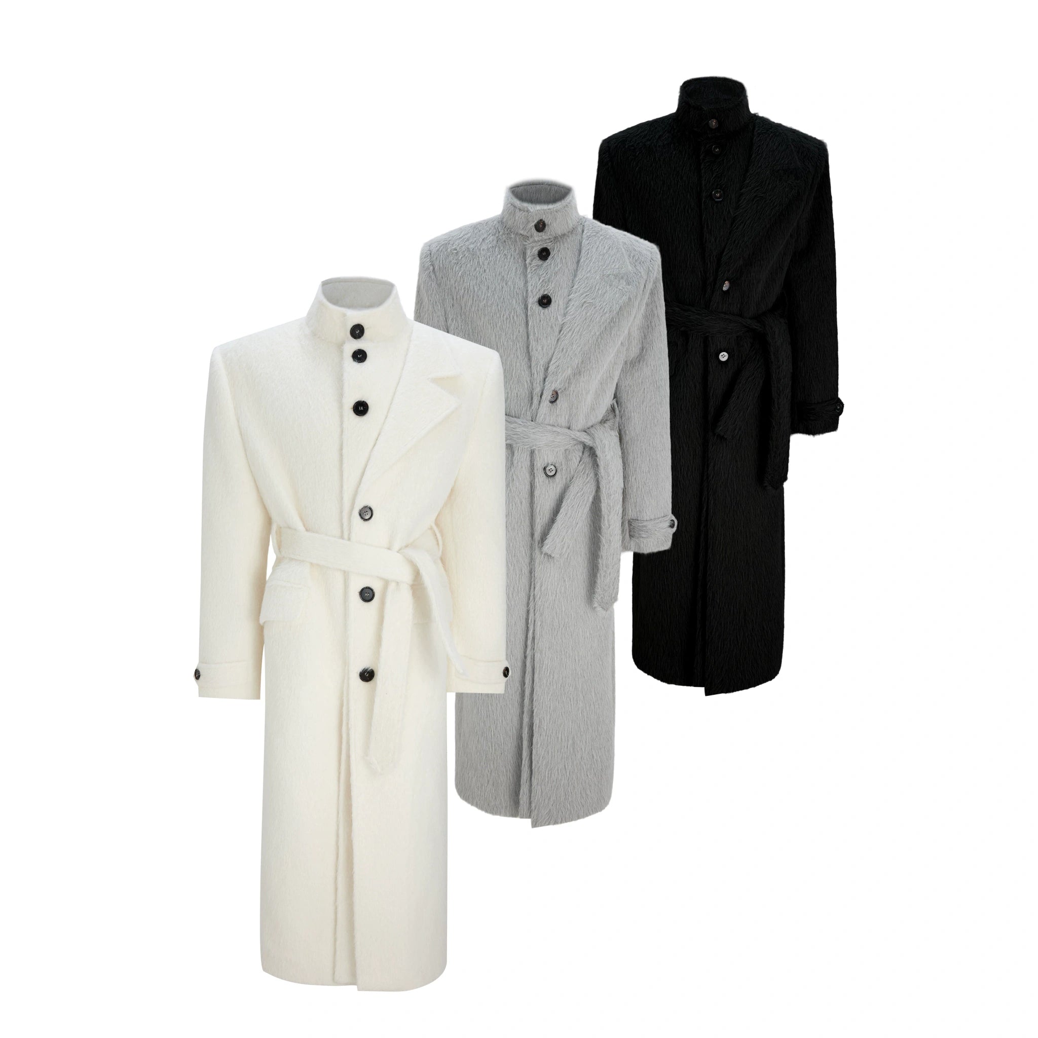 Deconstructed Cotton-Wool Long Coat with Tie Waist - main image 1