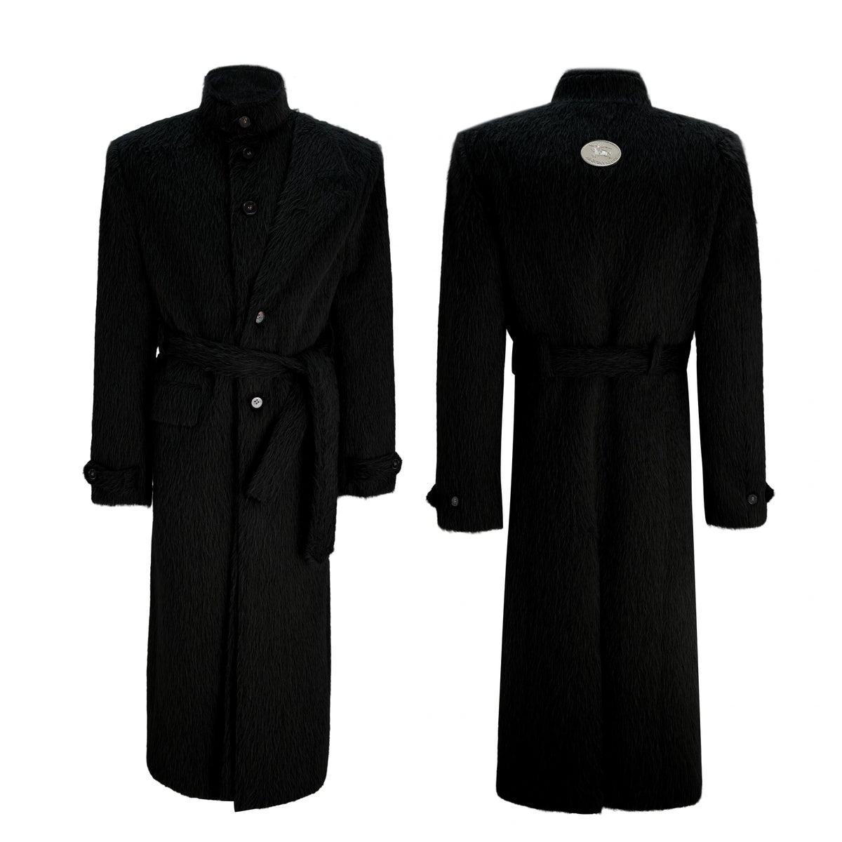 Deconstructed Cotton-Wool Long Coat with Tie Waist - main image 4