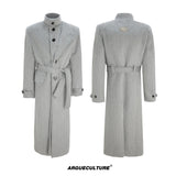Deconstructed Cotton-Wool Long Coat with Tie Waist - Grey Top