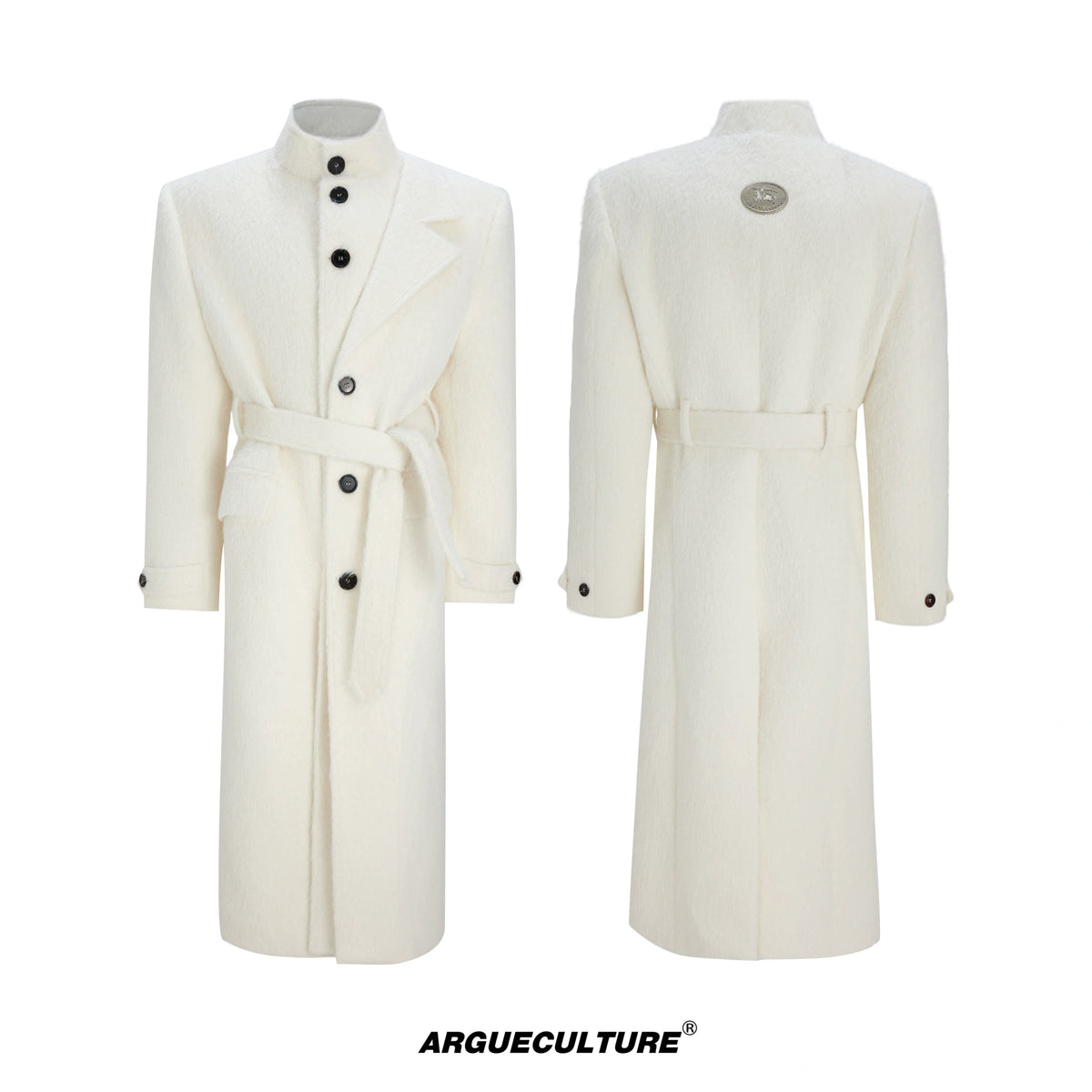Deconstructed Cotton-Wool Long Coat with Tie Waist - Off-White Top
