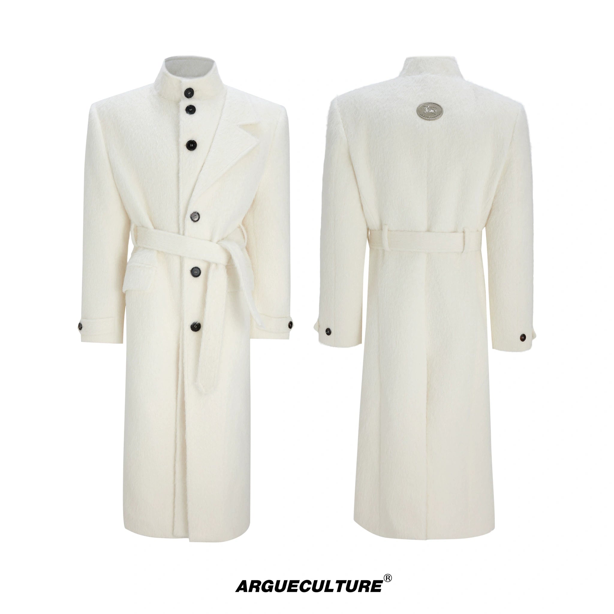 Deconstructed Cotton-Wool Long Coat with Tie Waist - Off-White Top
