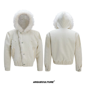 Reversible Faux-Fur Panelled Hooded Jacket - White Top