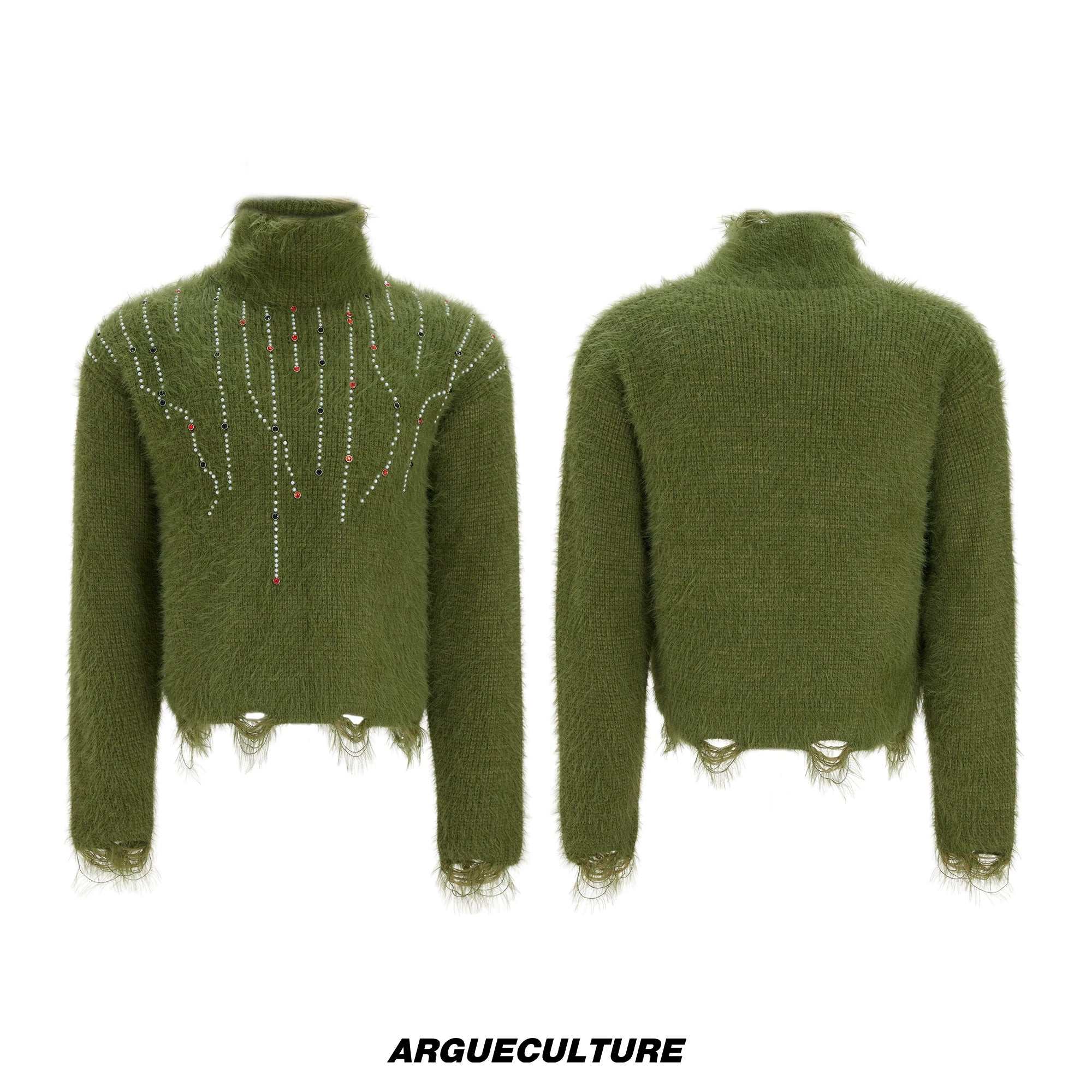 Gemstone Accent Turtleneck Sweater | Winter Knitwear - Green