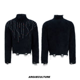 Gemstone Accent Turtleneck Sweater | Winter Knitwear - Black