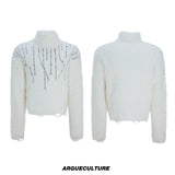 Gemstone Accent Turtleneck Sweater | Winter Knitwear - White