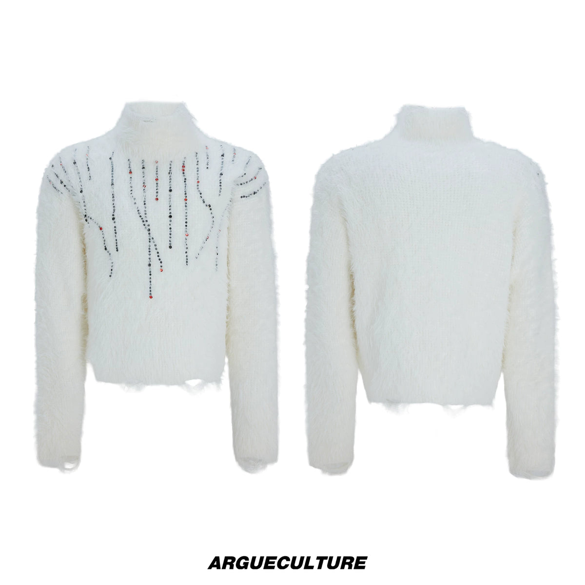 Gemstone Accent Turtleneck Sweater | Winter Knitwear - White