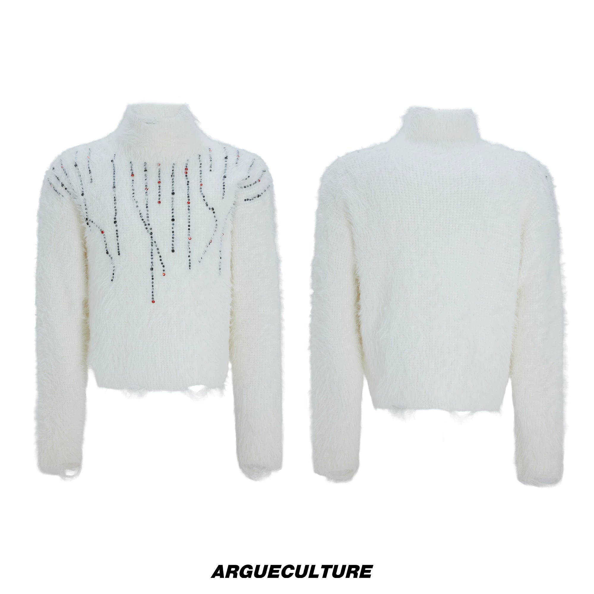 Gemstone Accent Turtleneck Sweater | Winter Knitwear - White
