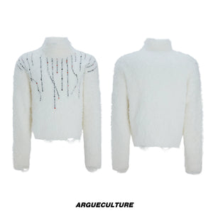 Gemstone Accent Turtleneck Sweater | Winter Knitwear - White