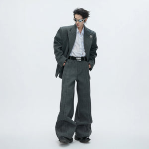 Asymmetric Wool-Blend Suit Set in Gray or Brown - main image 2