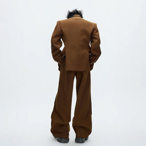 Asymmetric Wool-Blend Suit Set in Gray or Brown - main image 3