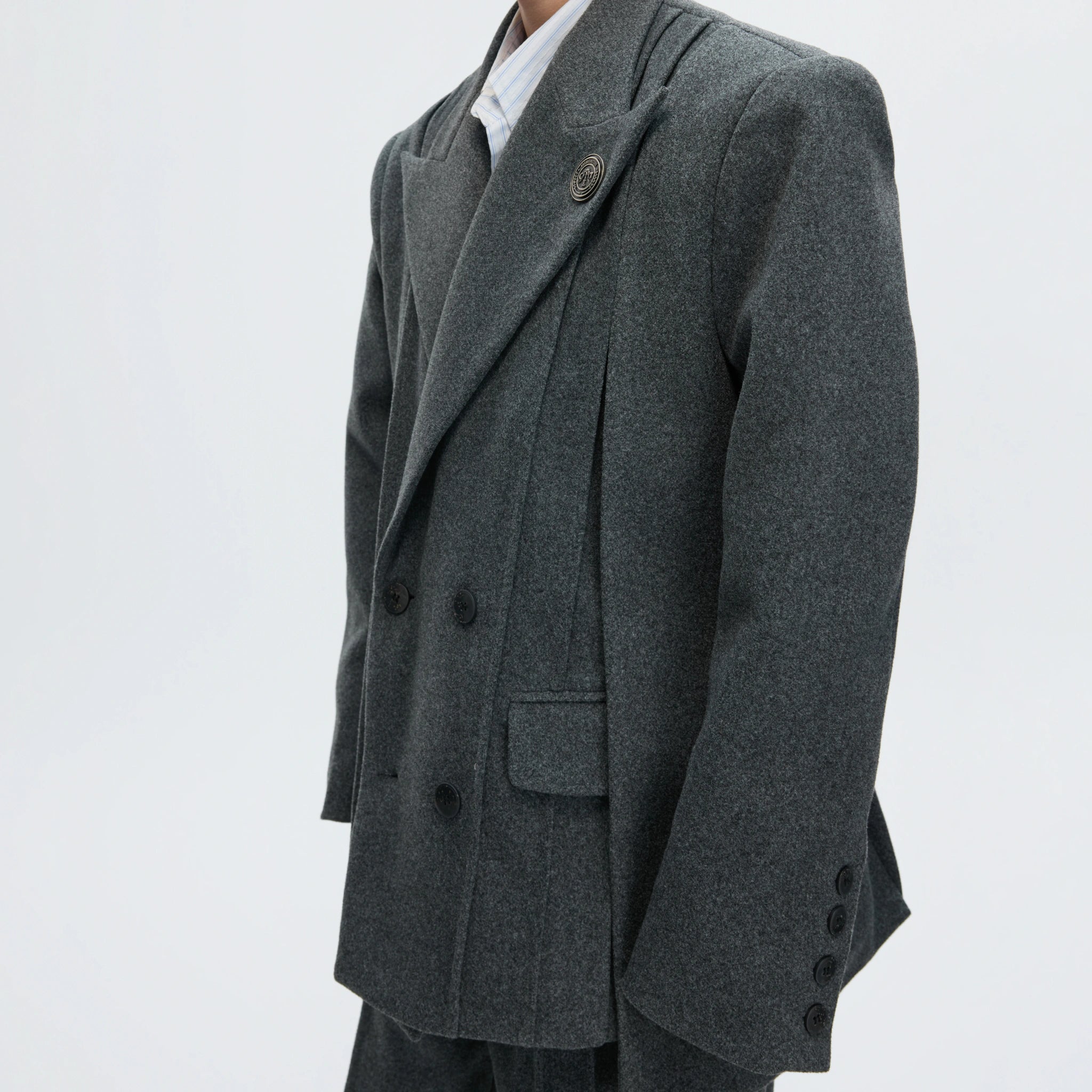 Asymmetric Wool-Blend Suit Set in Gray or Brown - main image 4