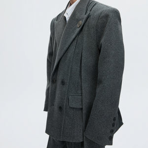 Asymmetric Wool-Blend Suit Set in Gray or Brown - main image 4