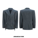 Asymmetric Wool-Blend Suit Set in Gray or Brown - Gray Jacket