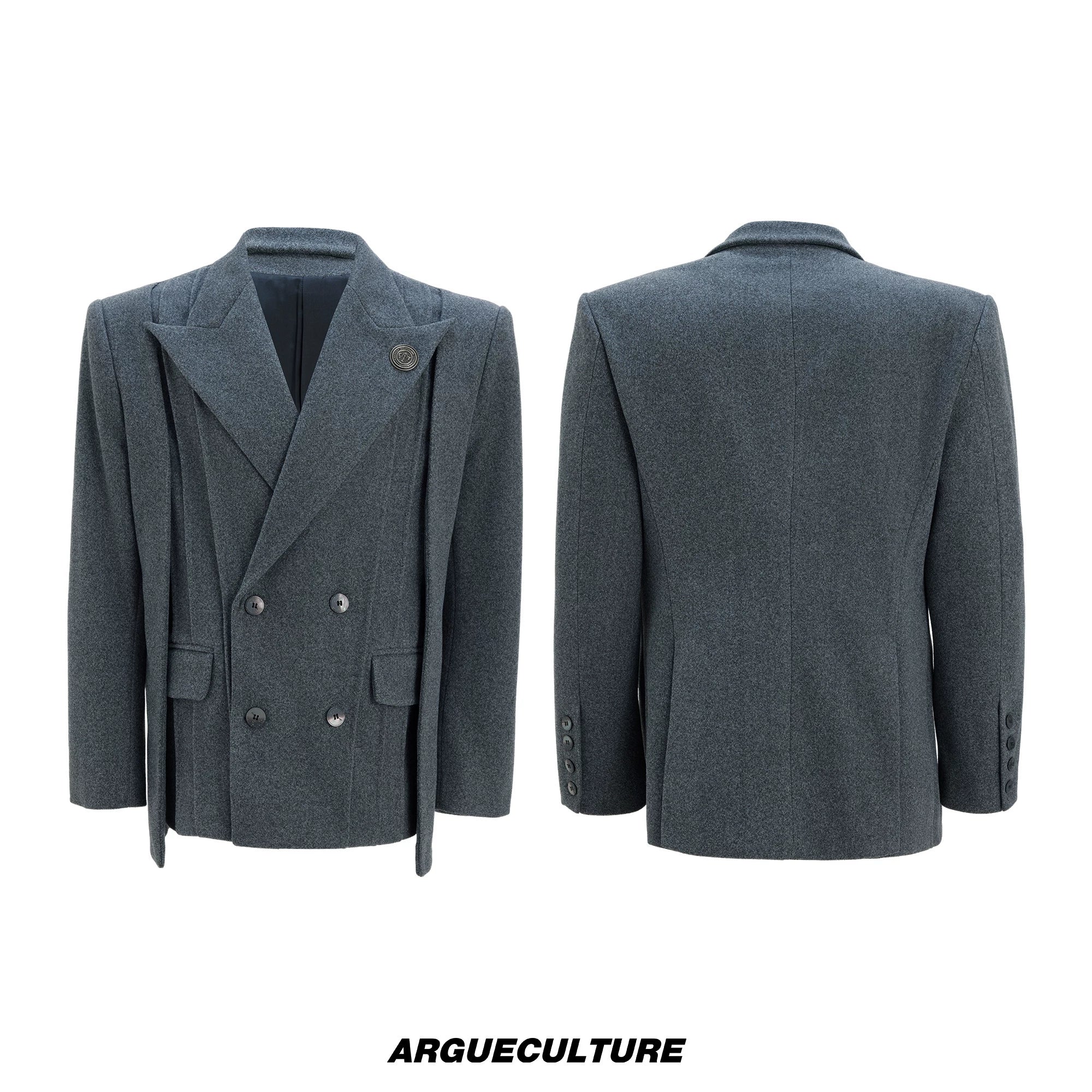 Asymmetric Wool-Blend Suit Set in Gray or Brown - Gray Jacket