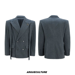Asymmetric Wool-Blend Suit Set in Gray or Brown - Gray Jacket