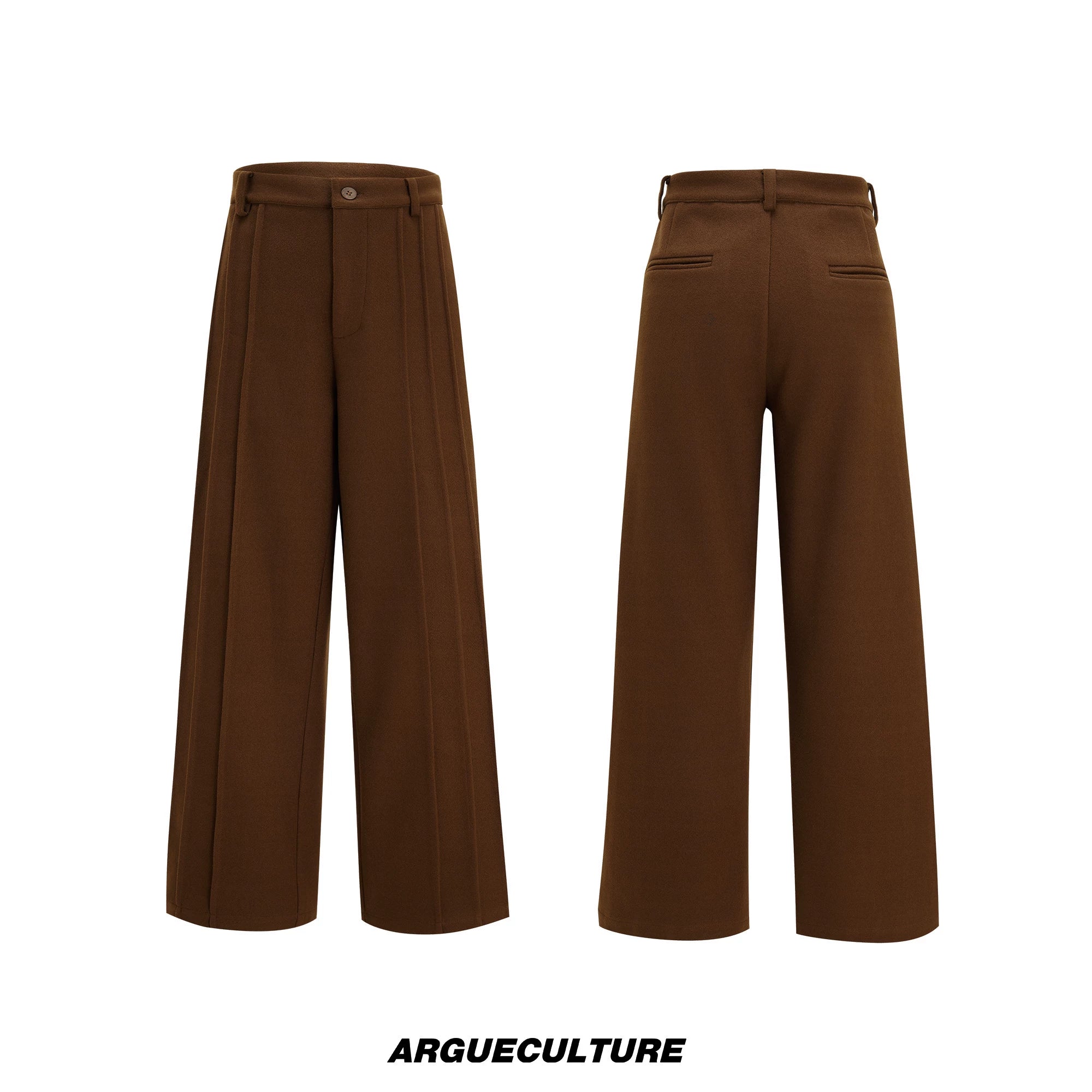 Asymmetric Wool-Blend Suit Set in Gray or Brown - Brown Pants