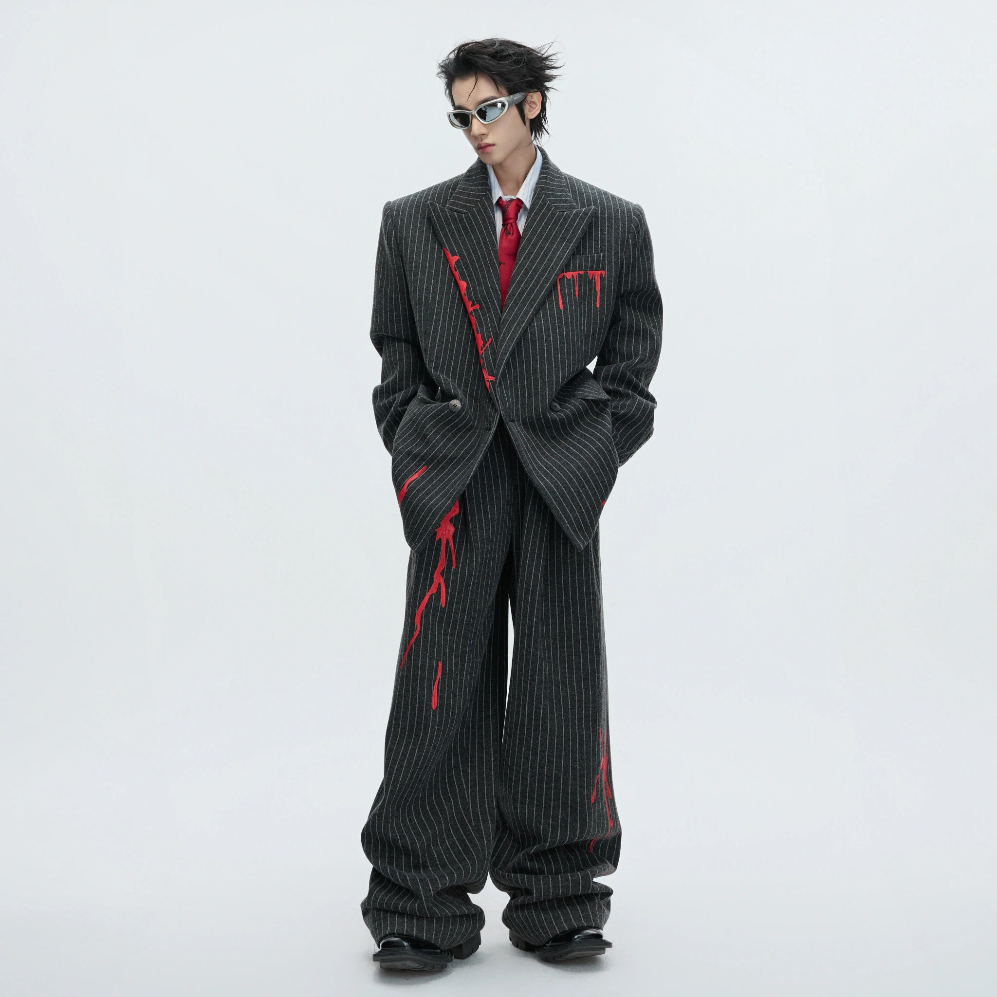 Asymmetric Wool-Blend Suit Jacket | Striped Blazer - main image 1