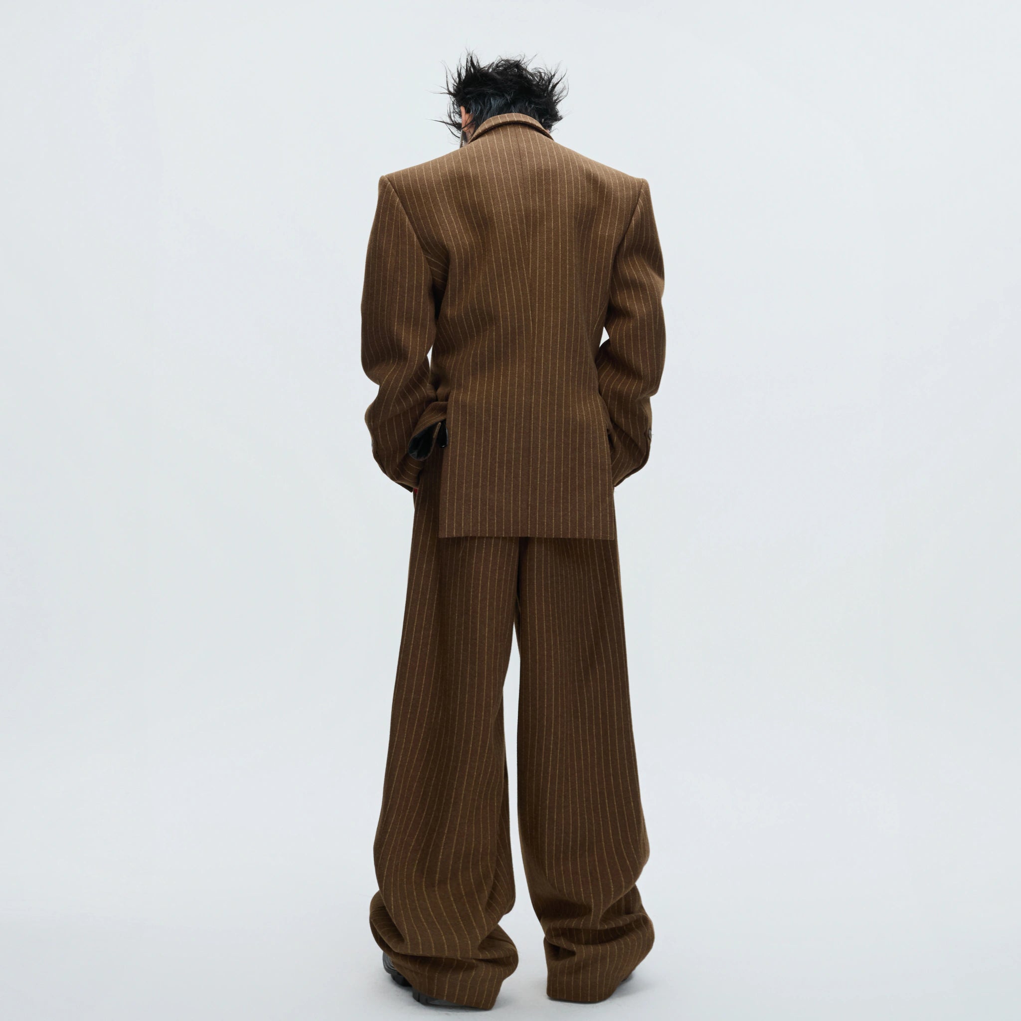 Asymmetric Wool-Blend Suit Jacket | Striped Blazer - main image 2