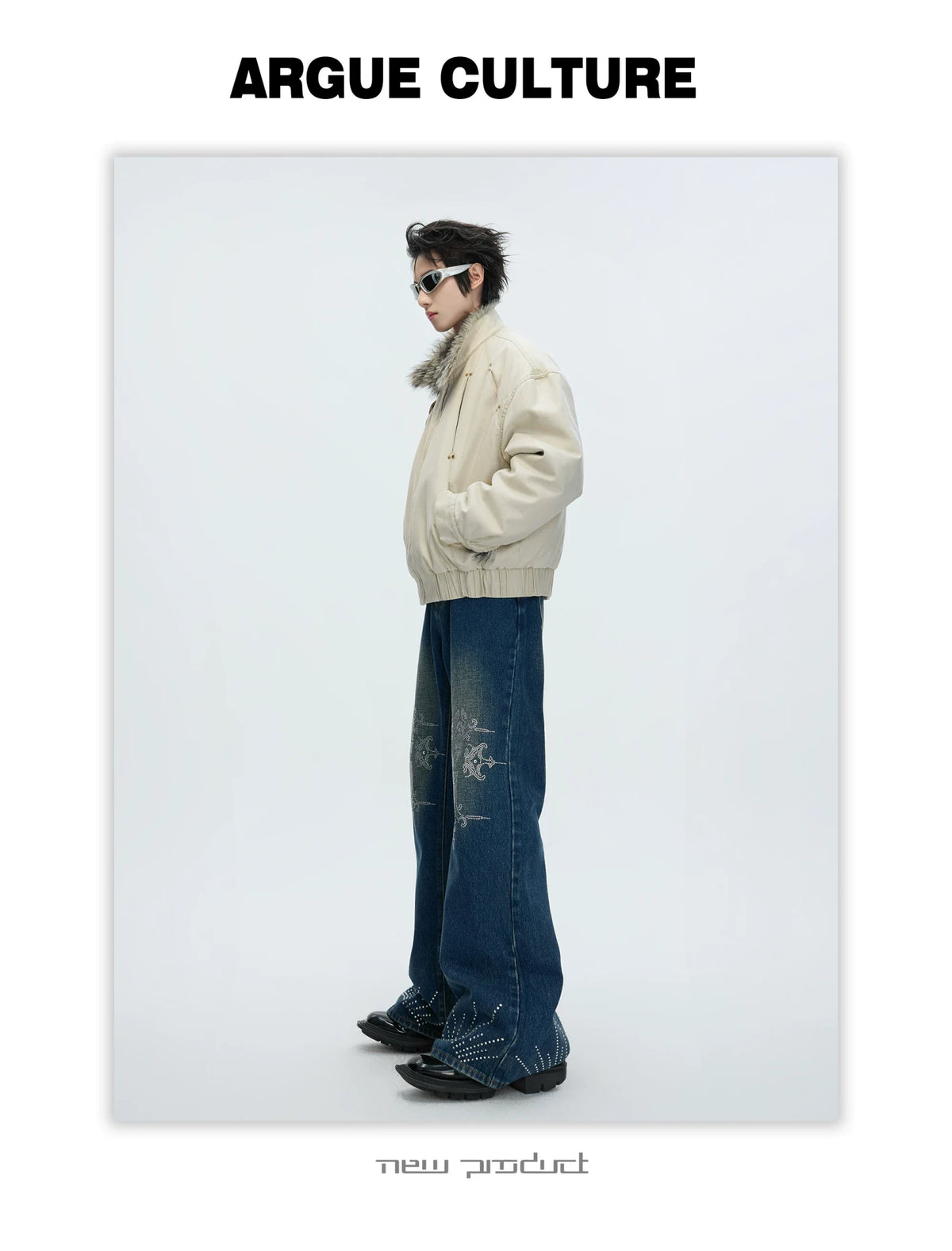 Washed Rhinestone Micro-Flare Jeans | Urban Denim - description image 4