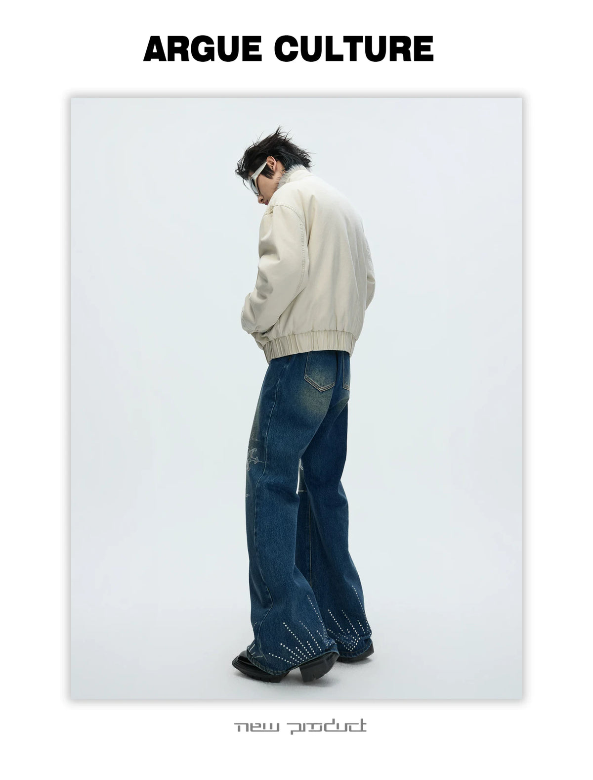 Washed Rhinestone Micro-Flare Jeans | Urban Denim - description image 5