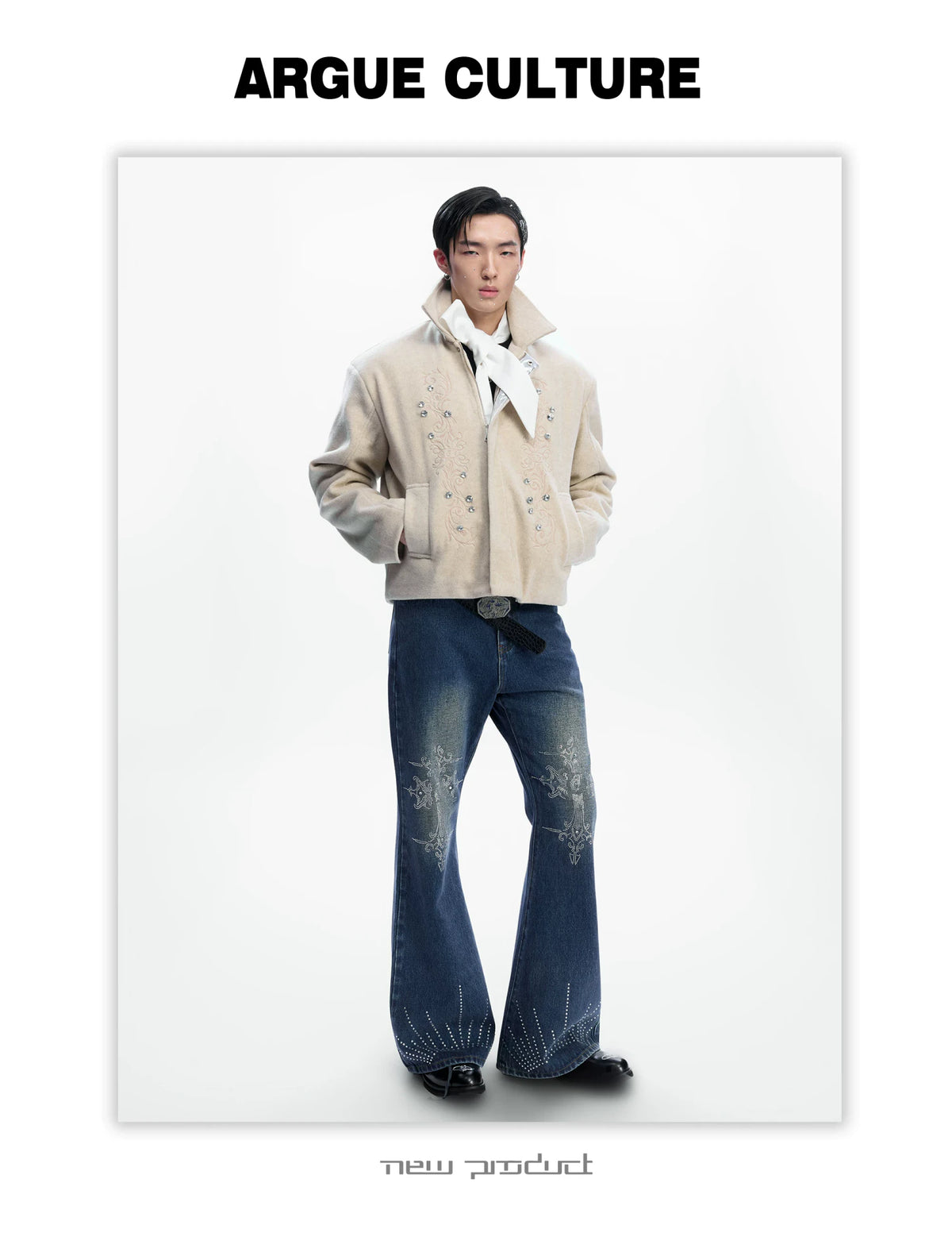 Washed Rhinestone Micro-Flare Jeans | Urban Denim - description image 7
