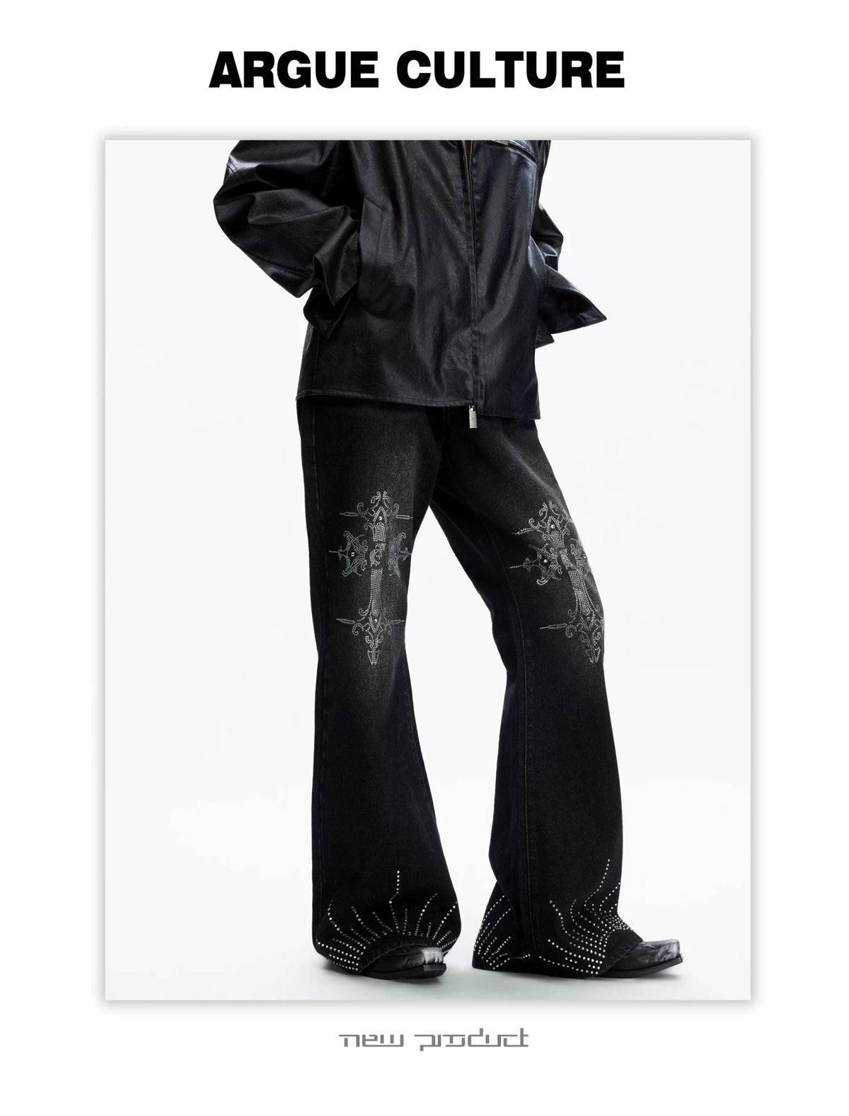 Washed Rhinestone Micro-Flare Jeans | Urban Denim - description image 9