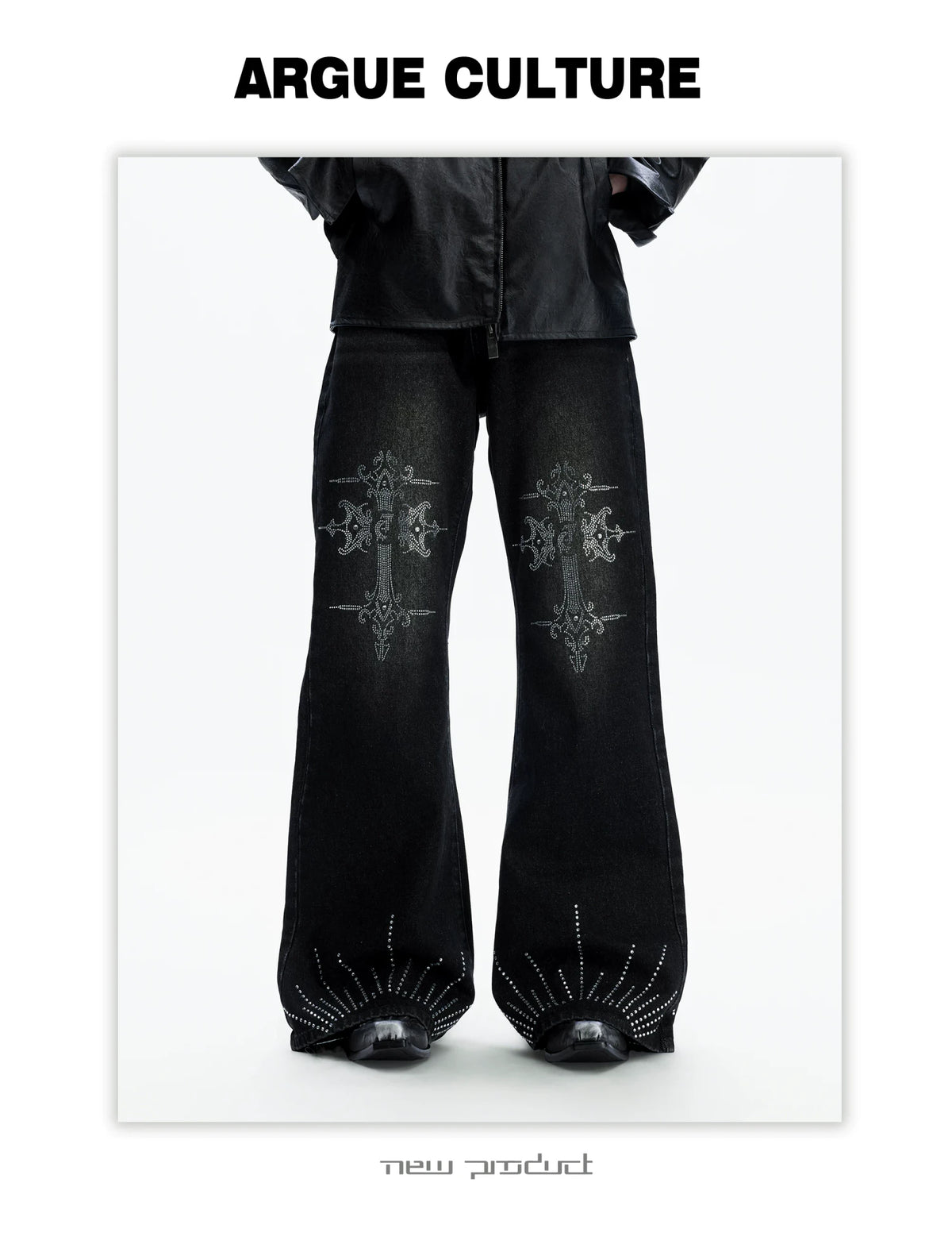 Washed Rhinestone Micro-Flare Jeans | Urban Denim - description image 10