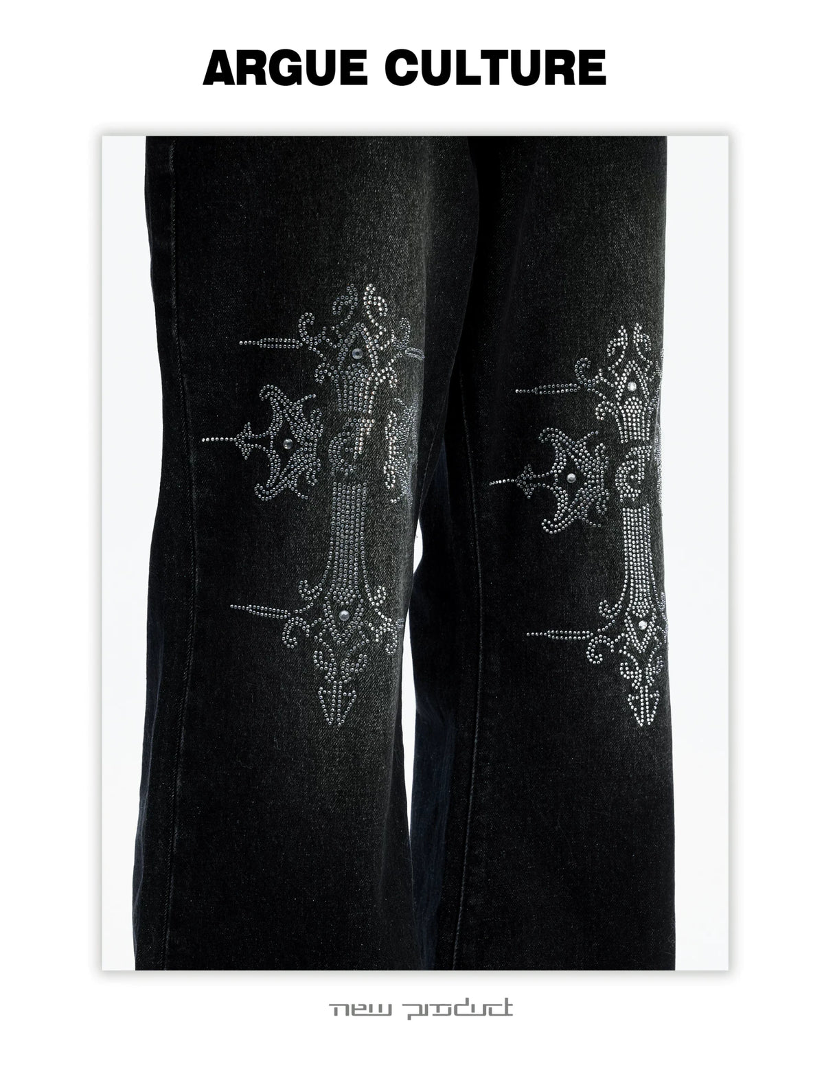 Washed Rhinestone Micro-Flare Jeans | Urban Denim - description image 11