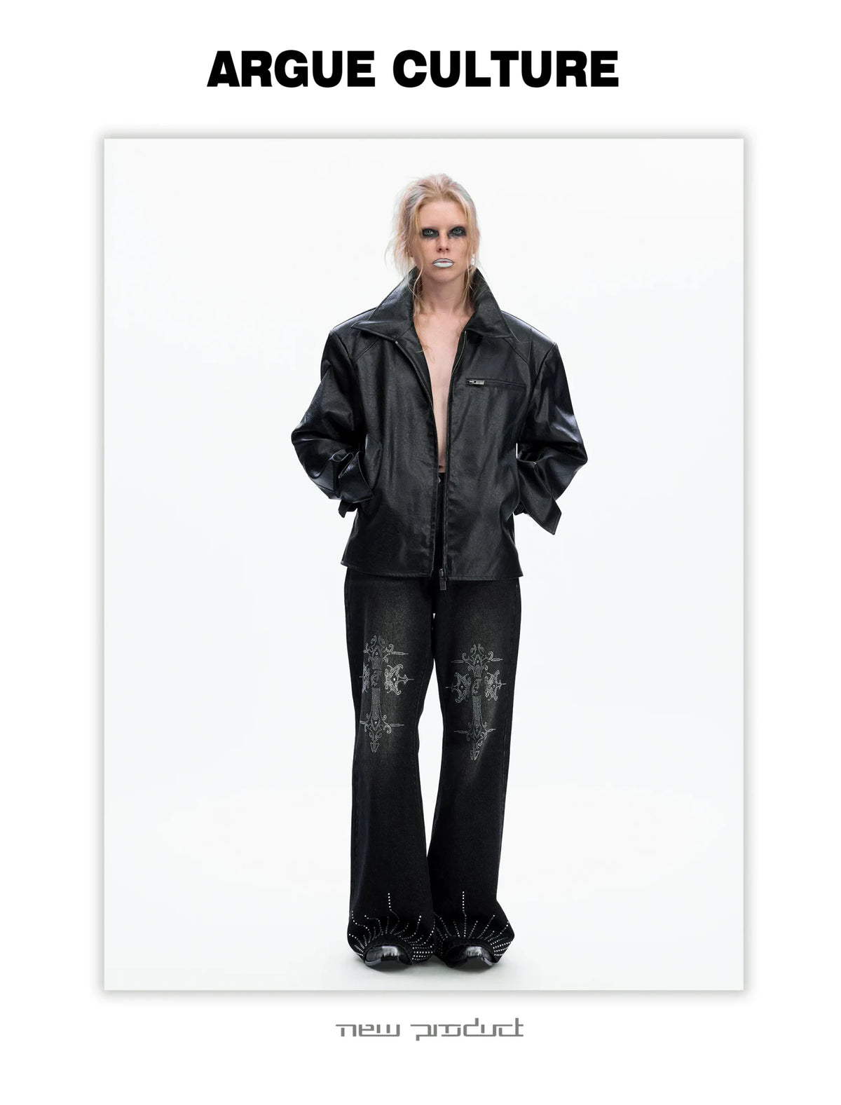 Washed Rhinestone Micro-Flare Jeans | Urban Denim - description image 12