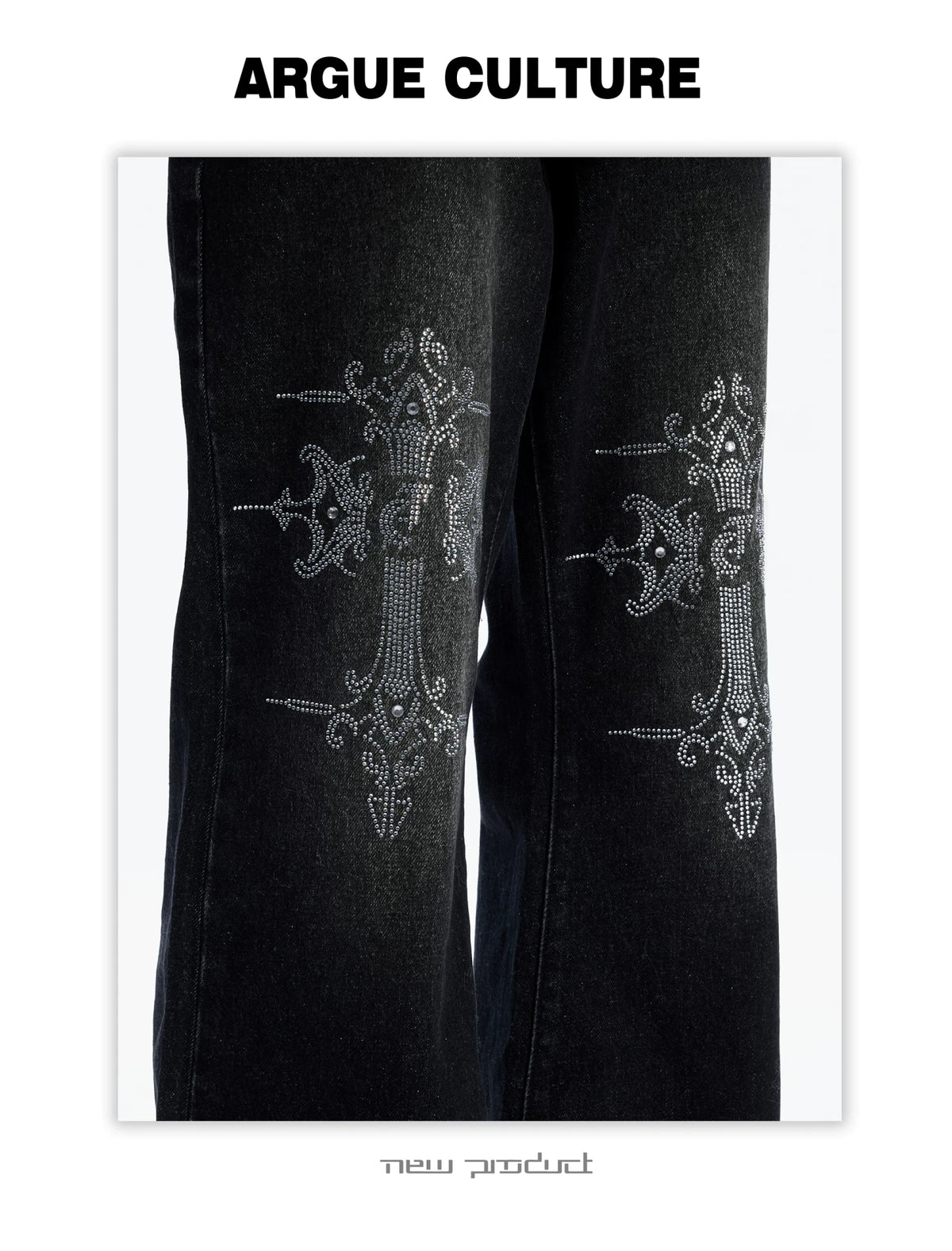 Washed Rhinestone Micro-Flare Jeans | Urban Denim - description image 14