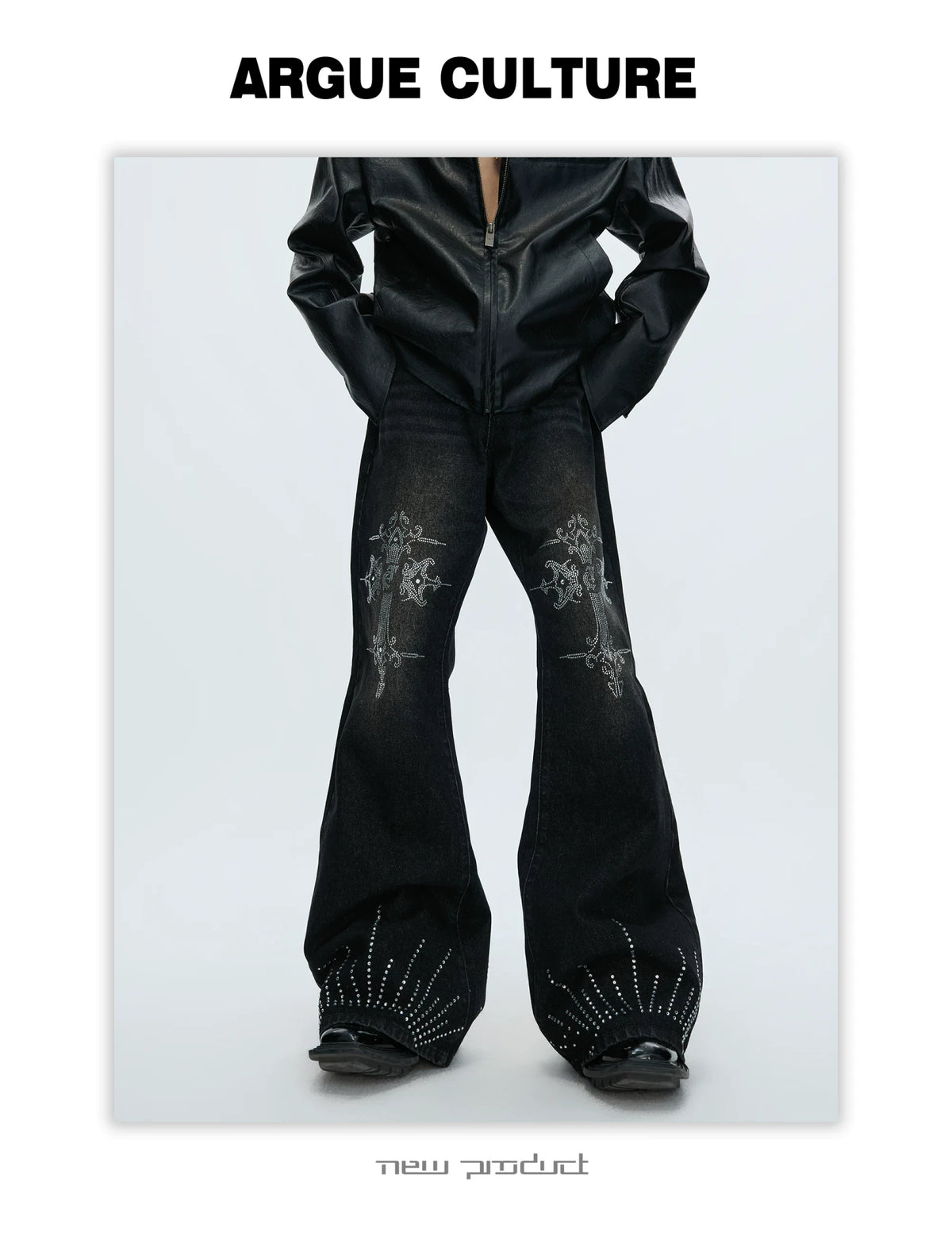 Washed Rhinestone Micro-Flare Jeans | Urban Denim - description image 16