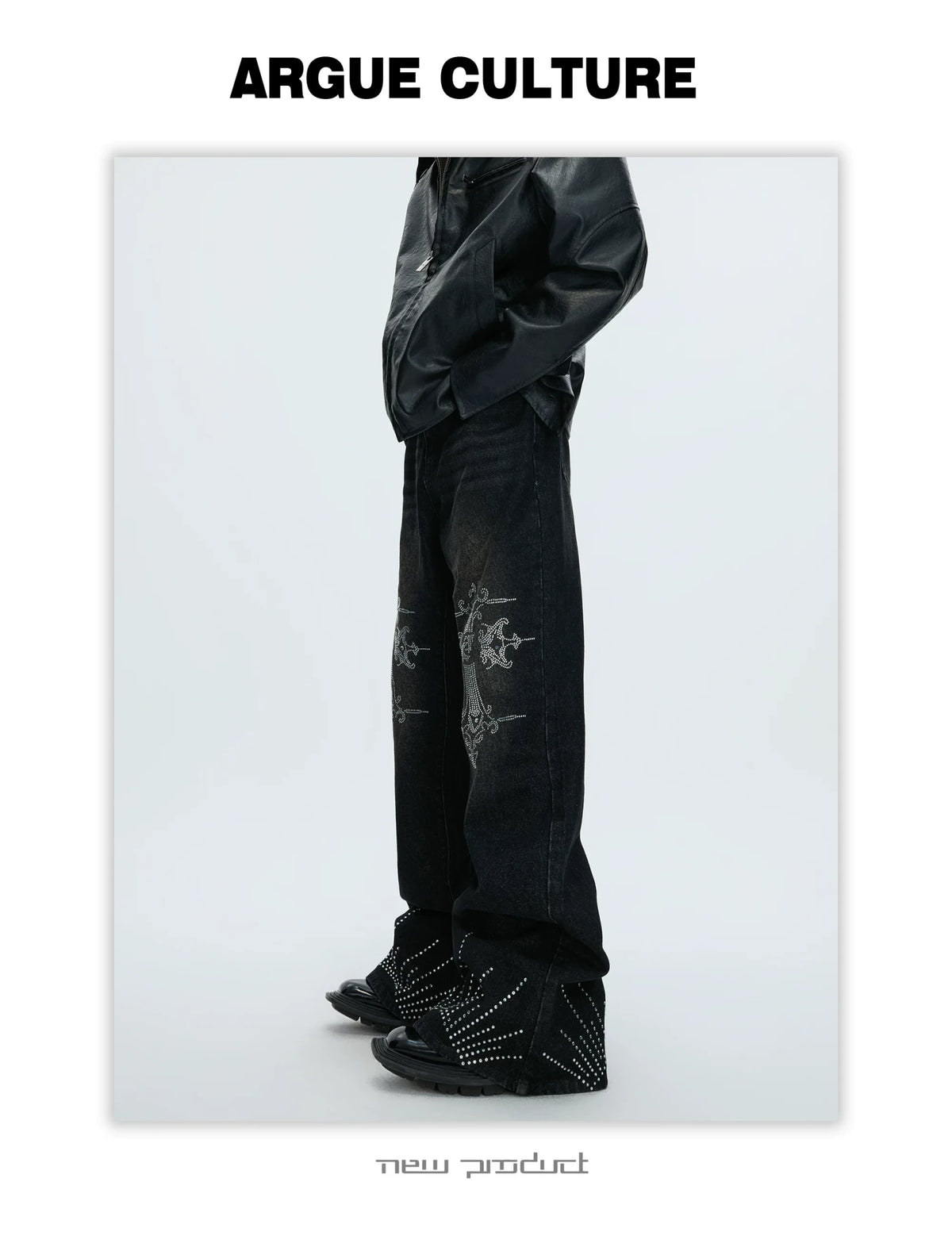 Washed Rhinestone Micro-Flare Jeans | Urban Denim - description image 17
