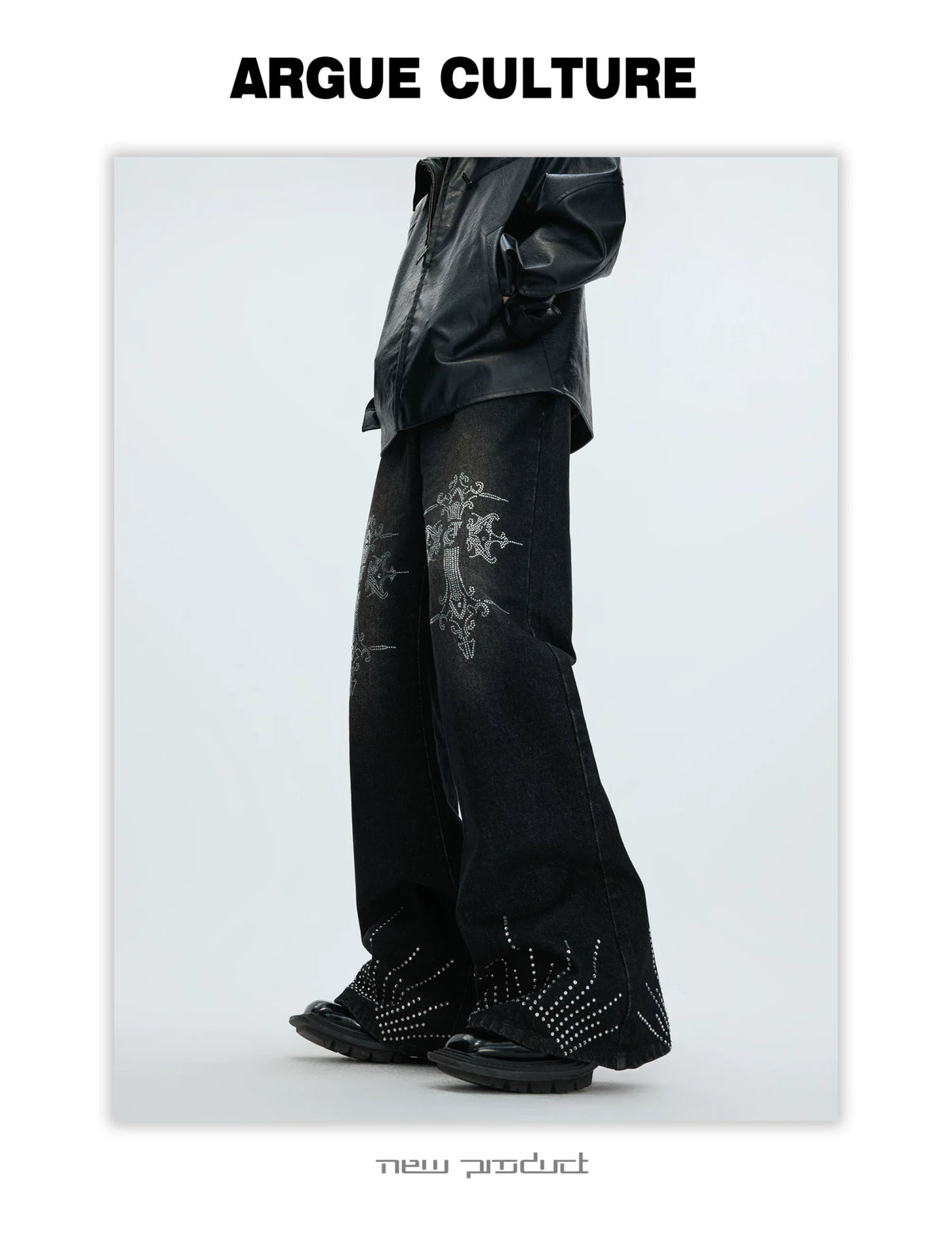 Washed Rhinestone Micro-Flare Jeans | Urban Denim - description image 18