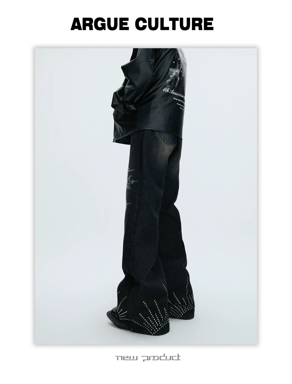 Washed Rhinestone Micro-Flare Jeans | Urban Denim - description image 19