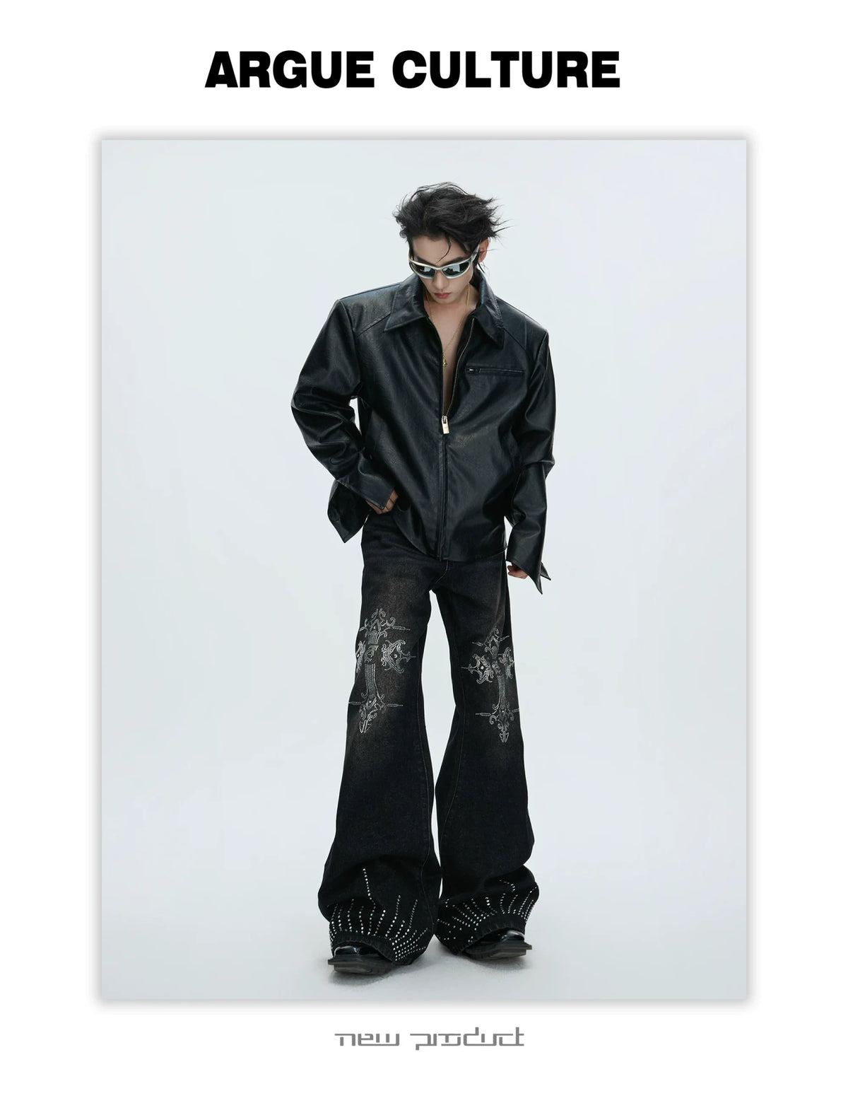 Washed Rhinestone Micro-Flare Jeans | Urban Denim - description image 22