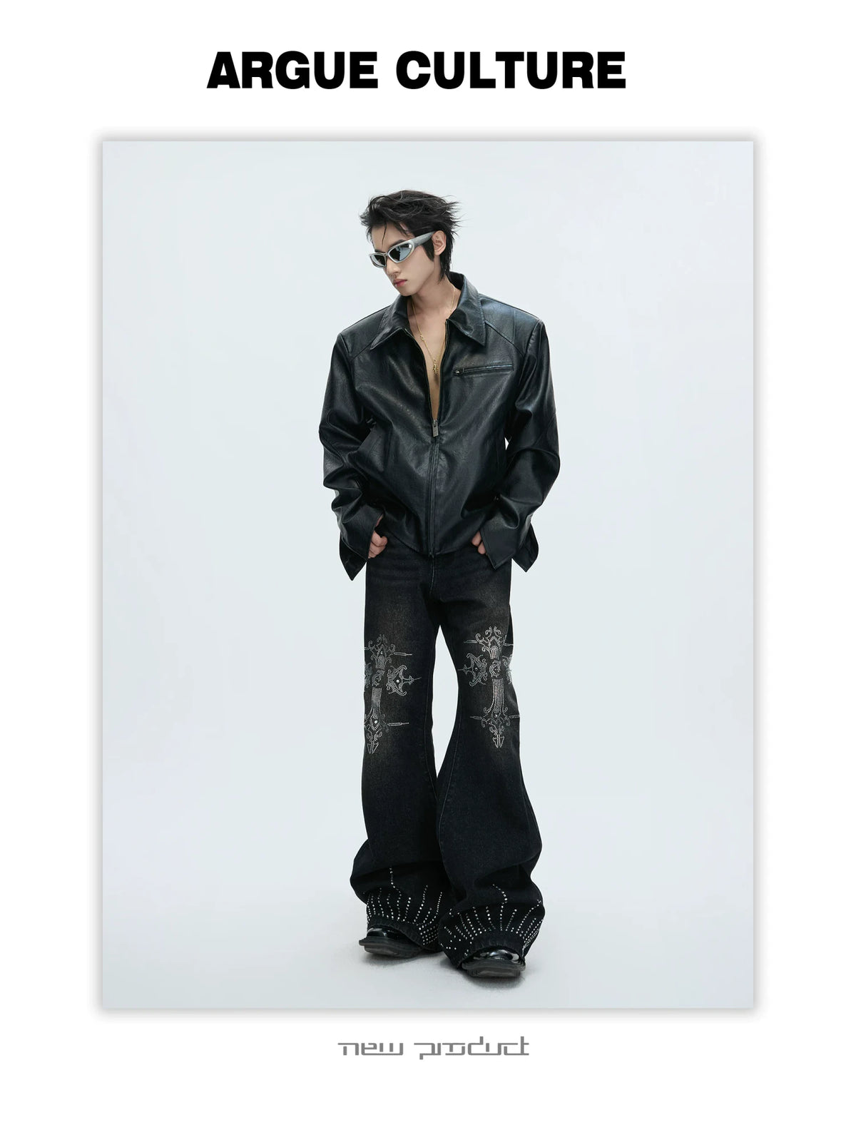 Washed Rhinestone Micro-Flare Jeans | Urban Denim - description image 23