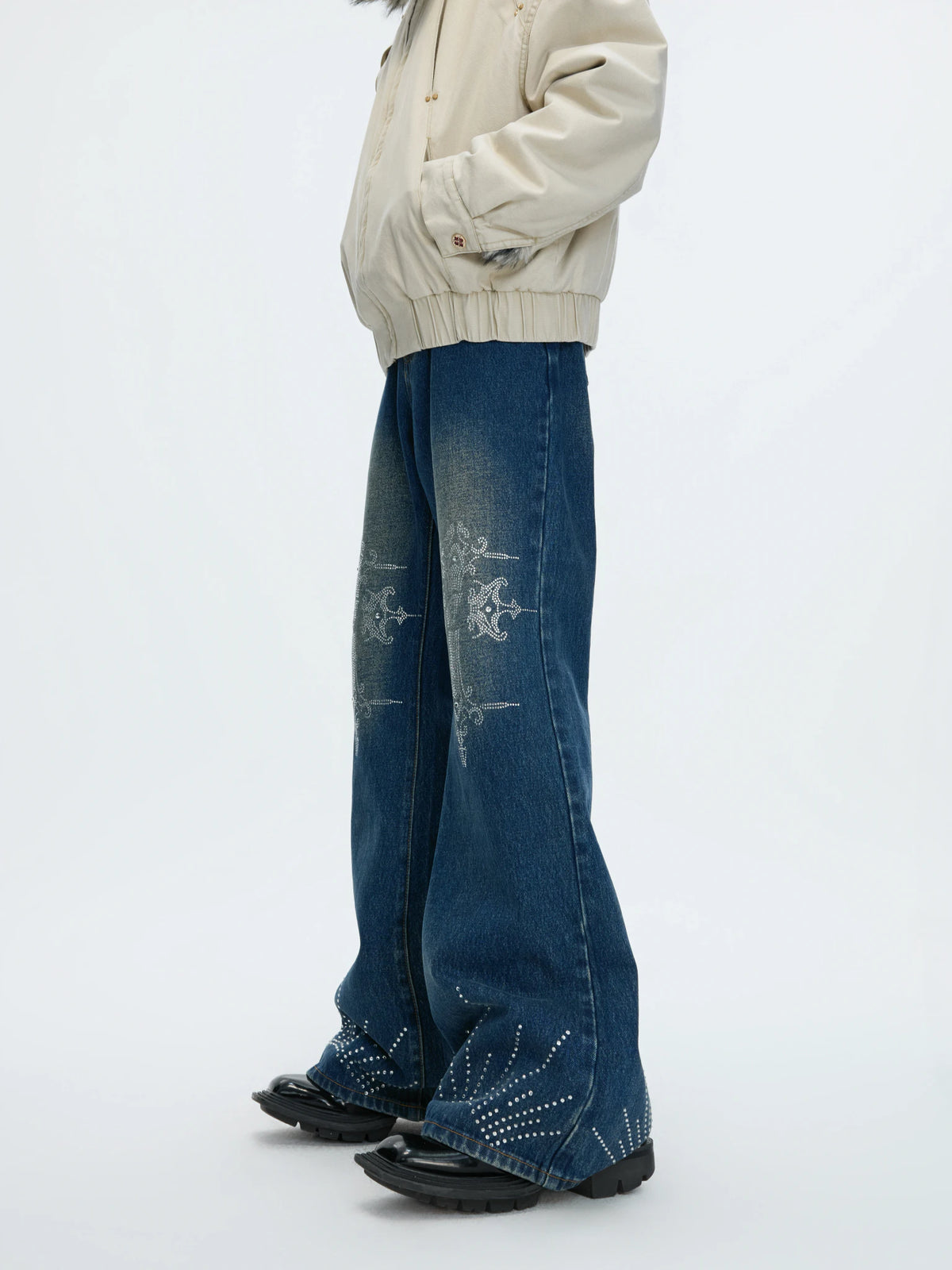 Washed Rhinestone Micro-Flare Jeans | Urban Denim - main image 2