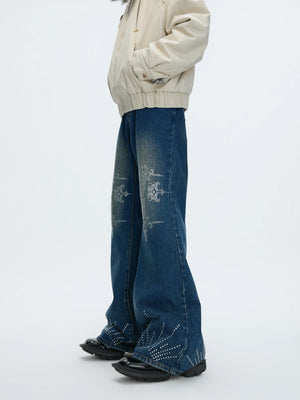 Washed Rhinestone Micro-Flare Jeans | Urban Denim - main image 2