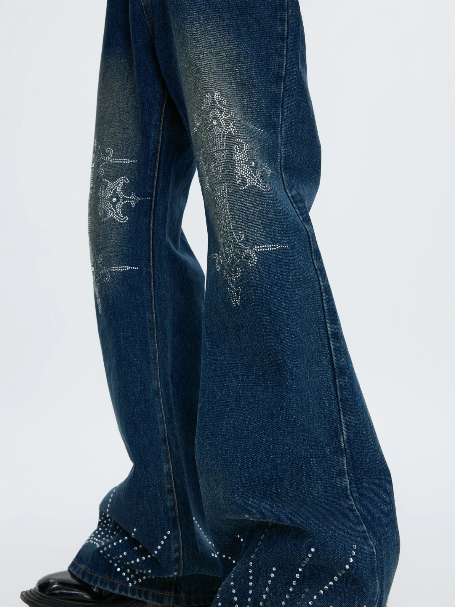Washed Rhinestone Micro-Flare Jeans | Urban Denim - main image 4
