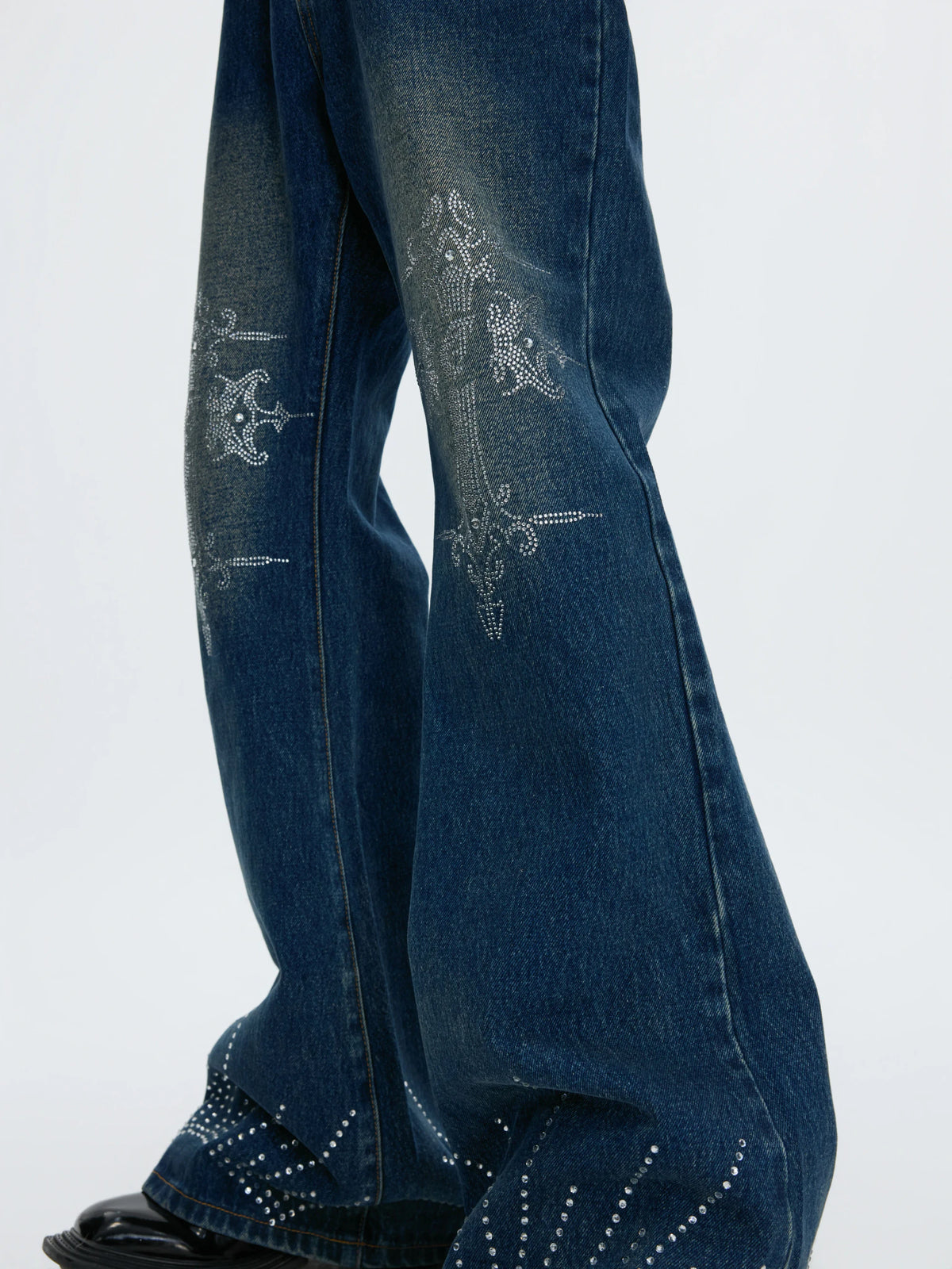 Washed Rhinestone Micro-Flare Jeans | Urban Denim - main image 4