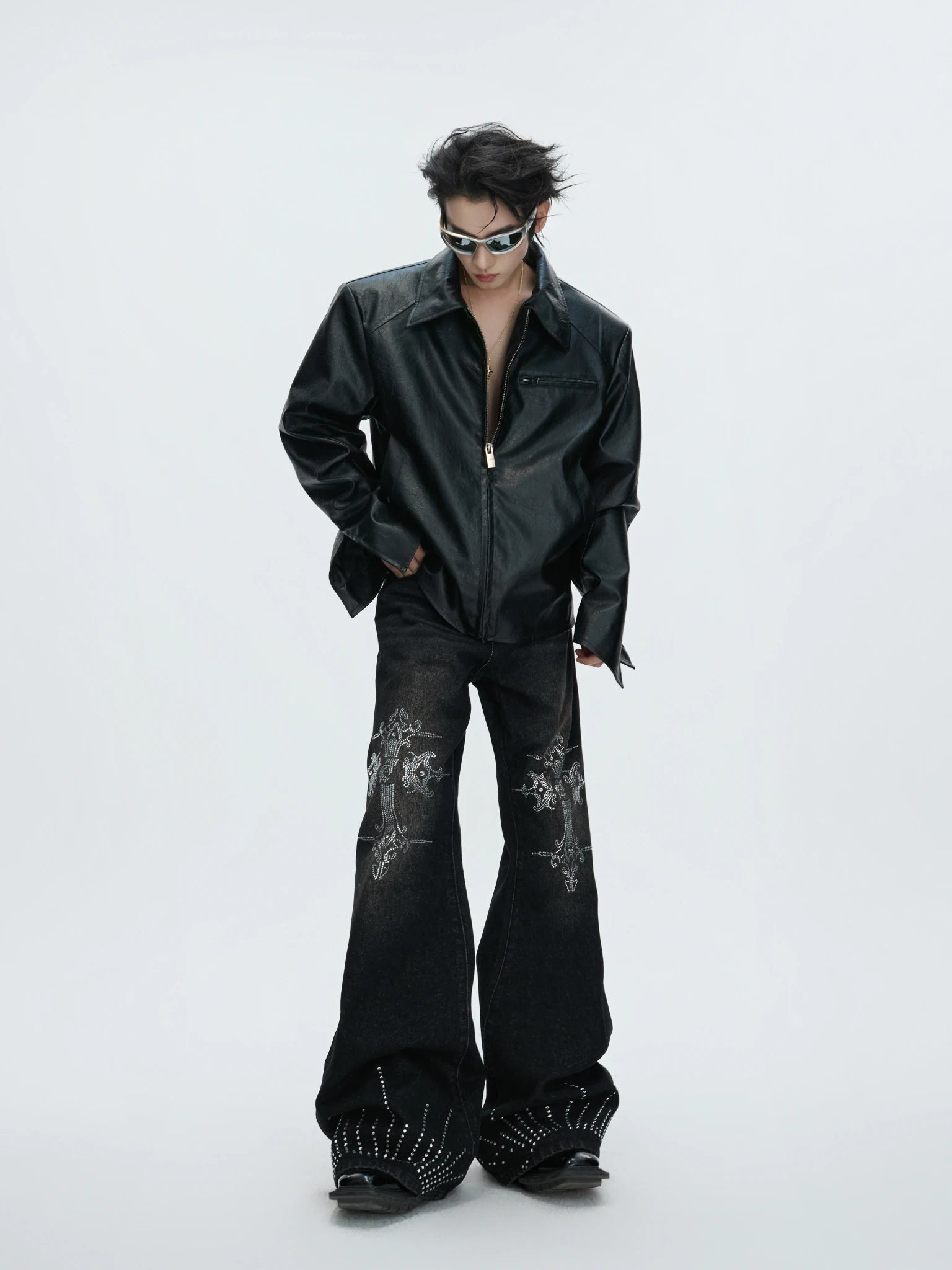 Washed Rhinestone Micro-Flare Jeans | Urban Denim - main image 5