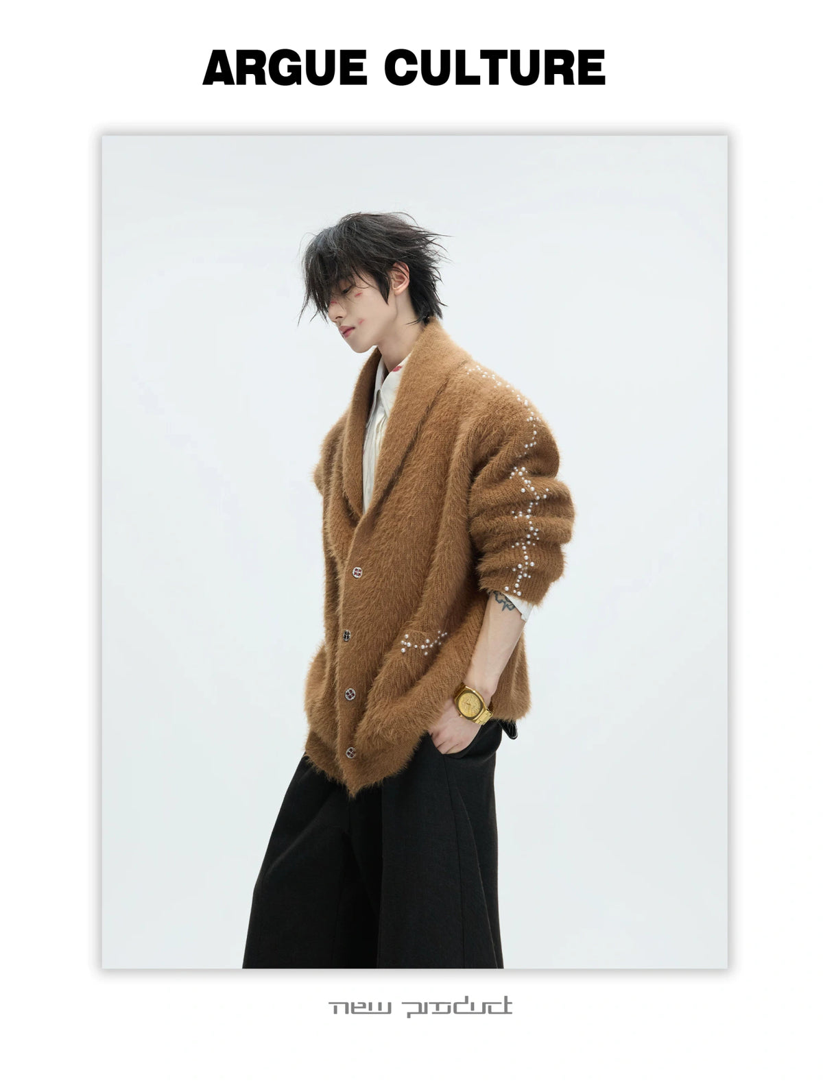 Contrast Stripe Wool-Blend Cardigan Sweater - description image 9