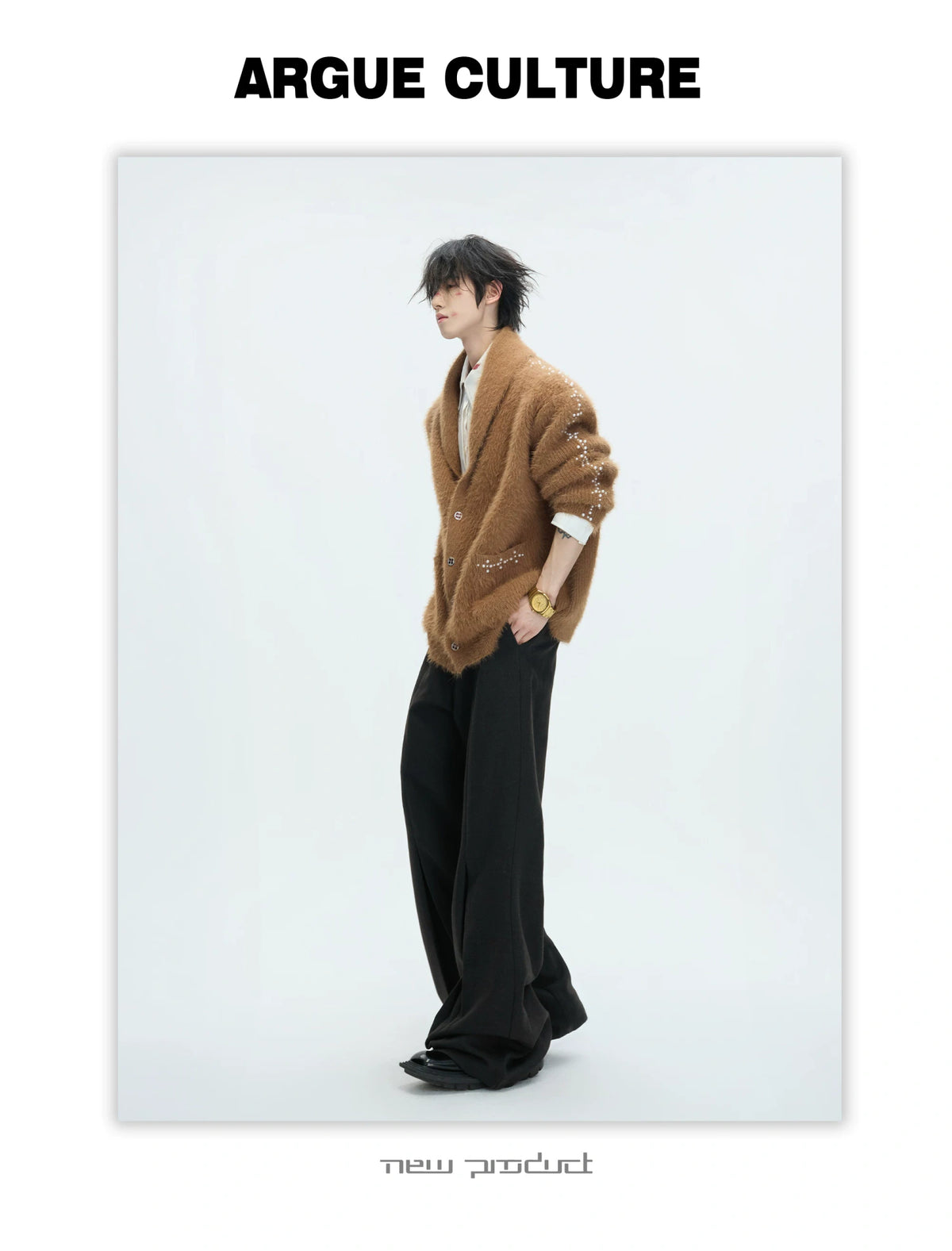 Contrast Stripe Wool-Blend Cardigan Sweater - description image 10