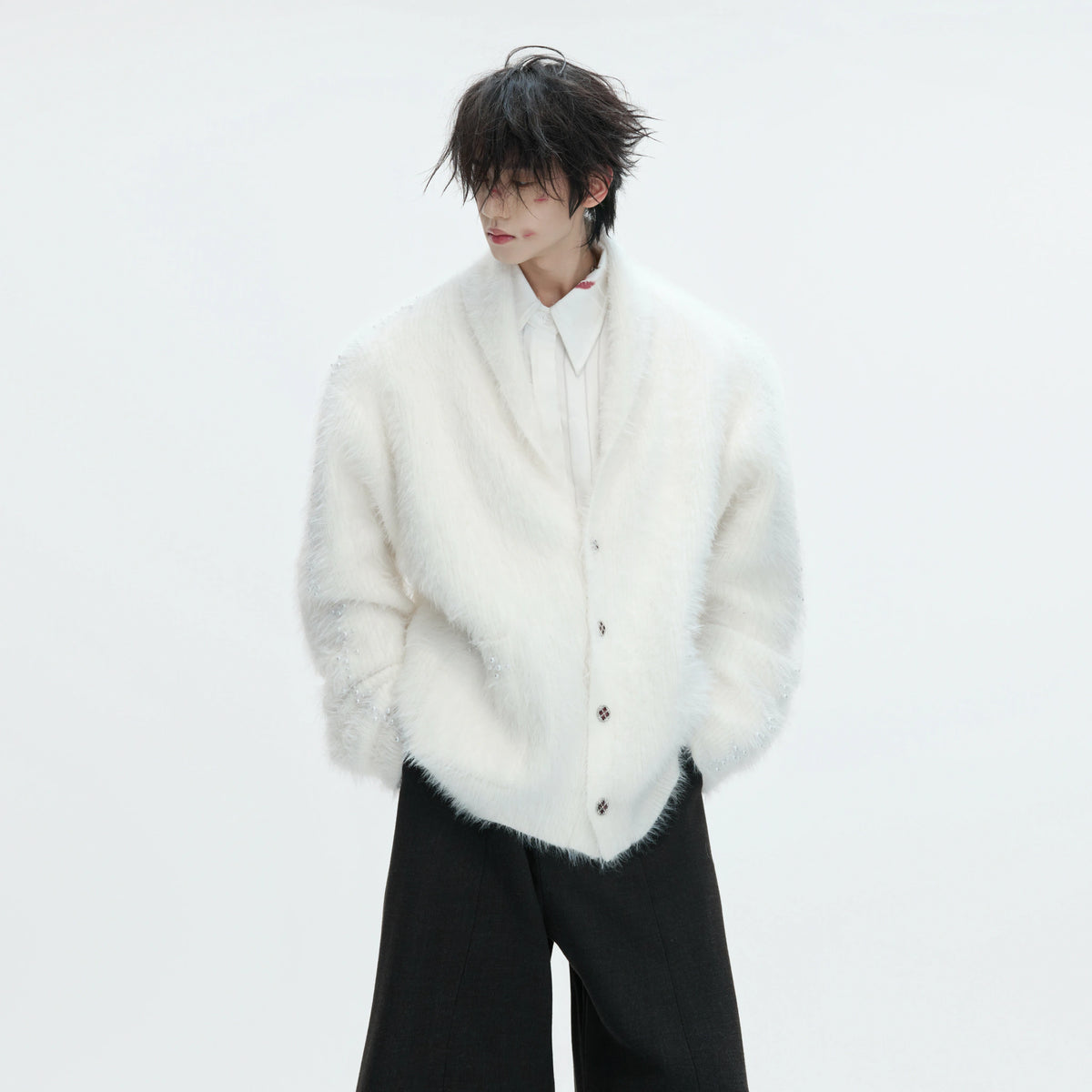 Contrast Stripe Wool-Blend Cardigan Sweater - main image 1