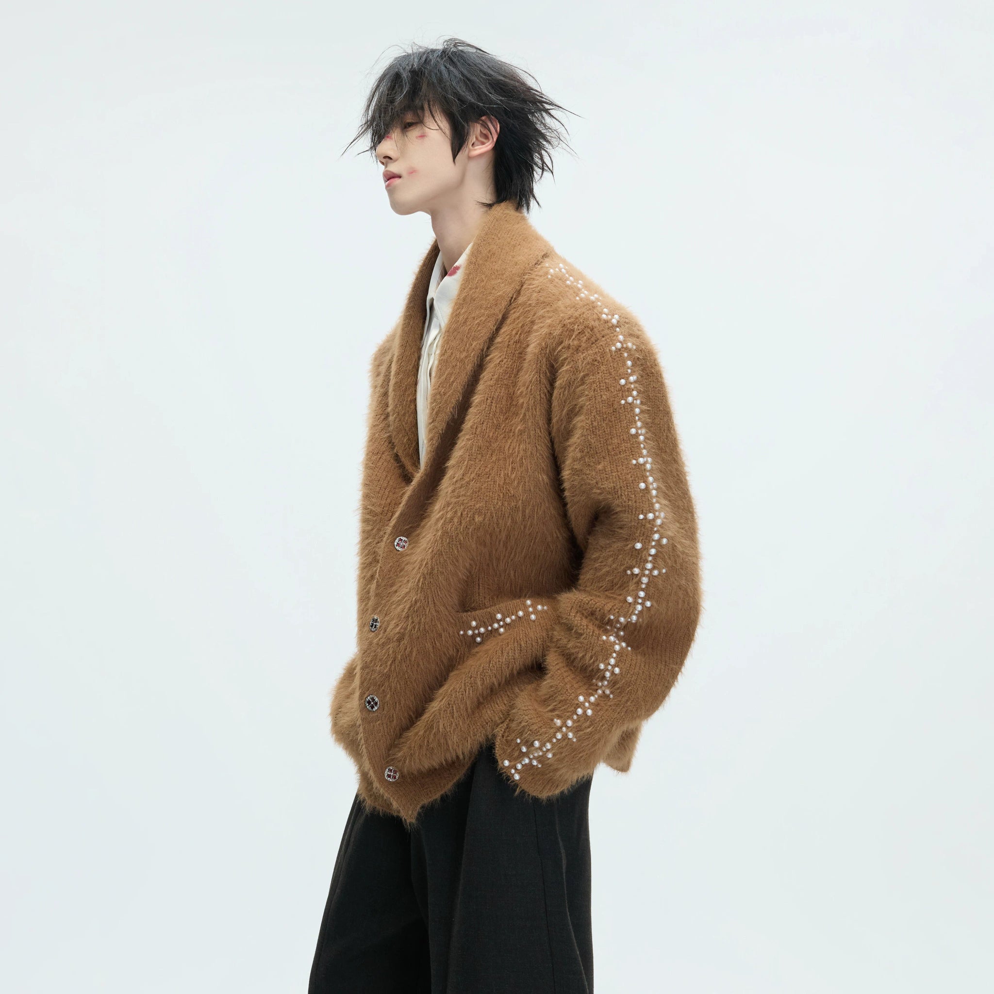 Contrast Stripe Wool-Blend Cardigan Sweater - main image 3