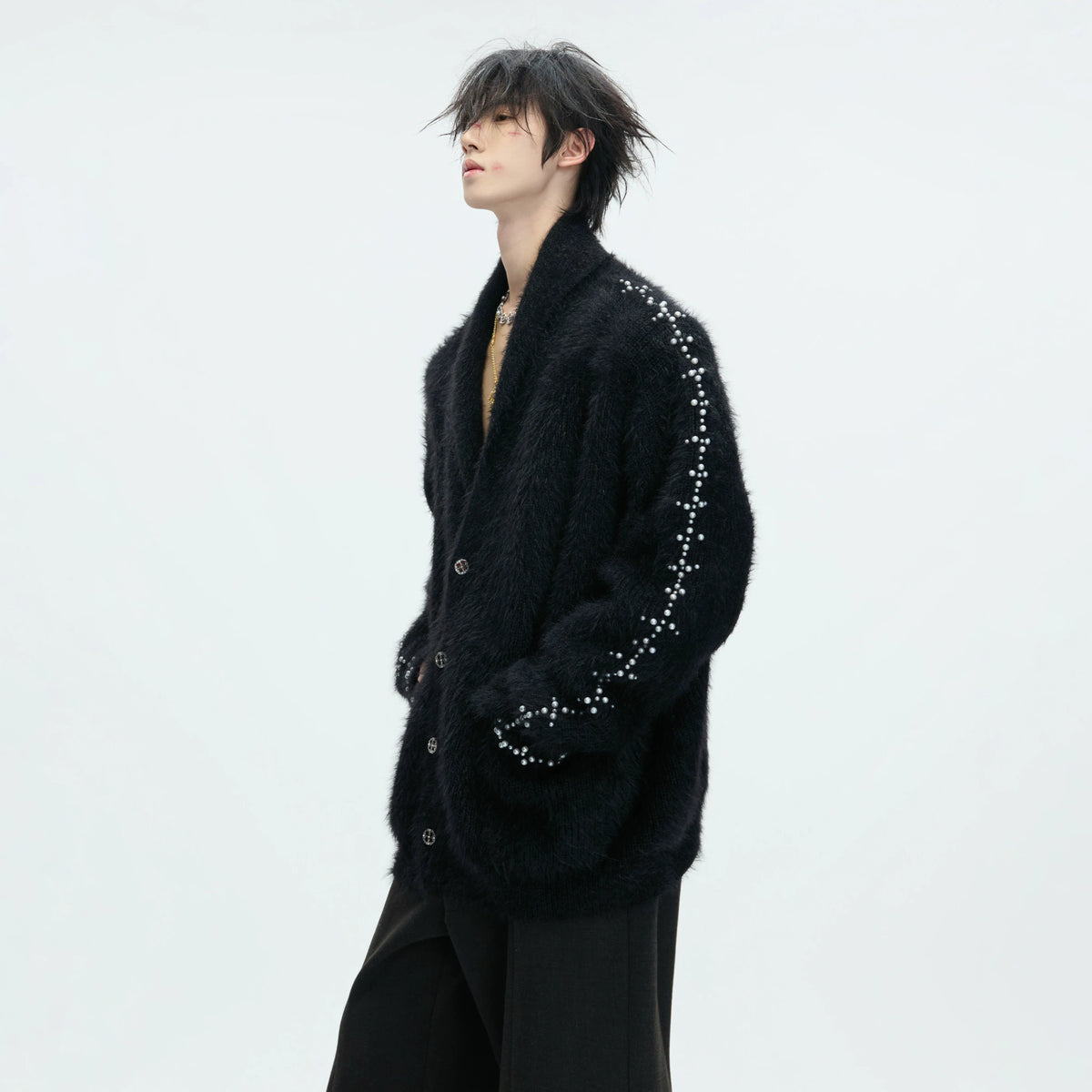 Contrast Stripe Wool-Blend Cardigan Sweater - main image 4
