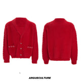 Contrast Stripe Wool-Blend Cardigan Sweater - Red Top