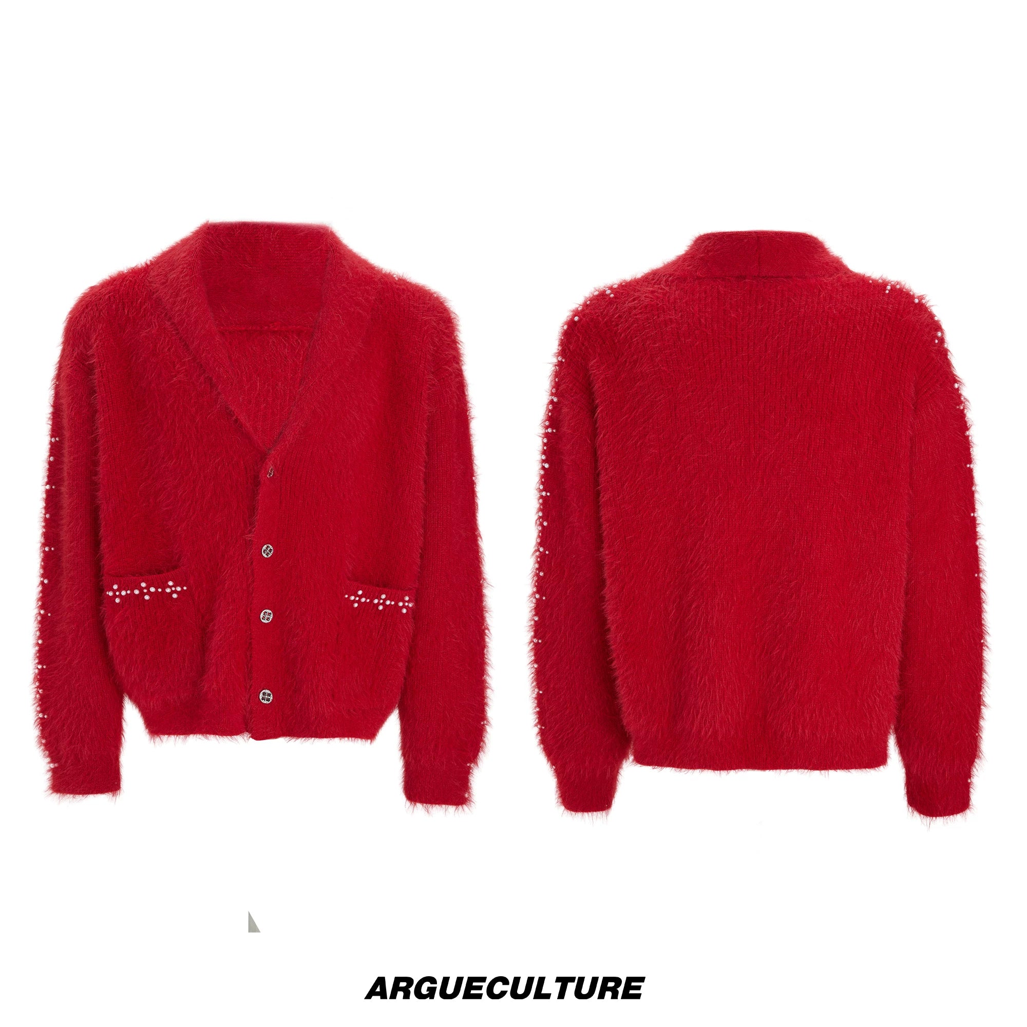 Contrast Stripe Wool-Blend Cardigan Sweater - Red Top