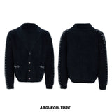 Contrast Stripe Wool-Blend Cardigan Sweater - Black Top
